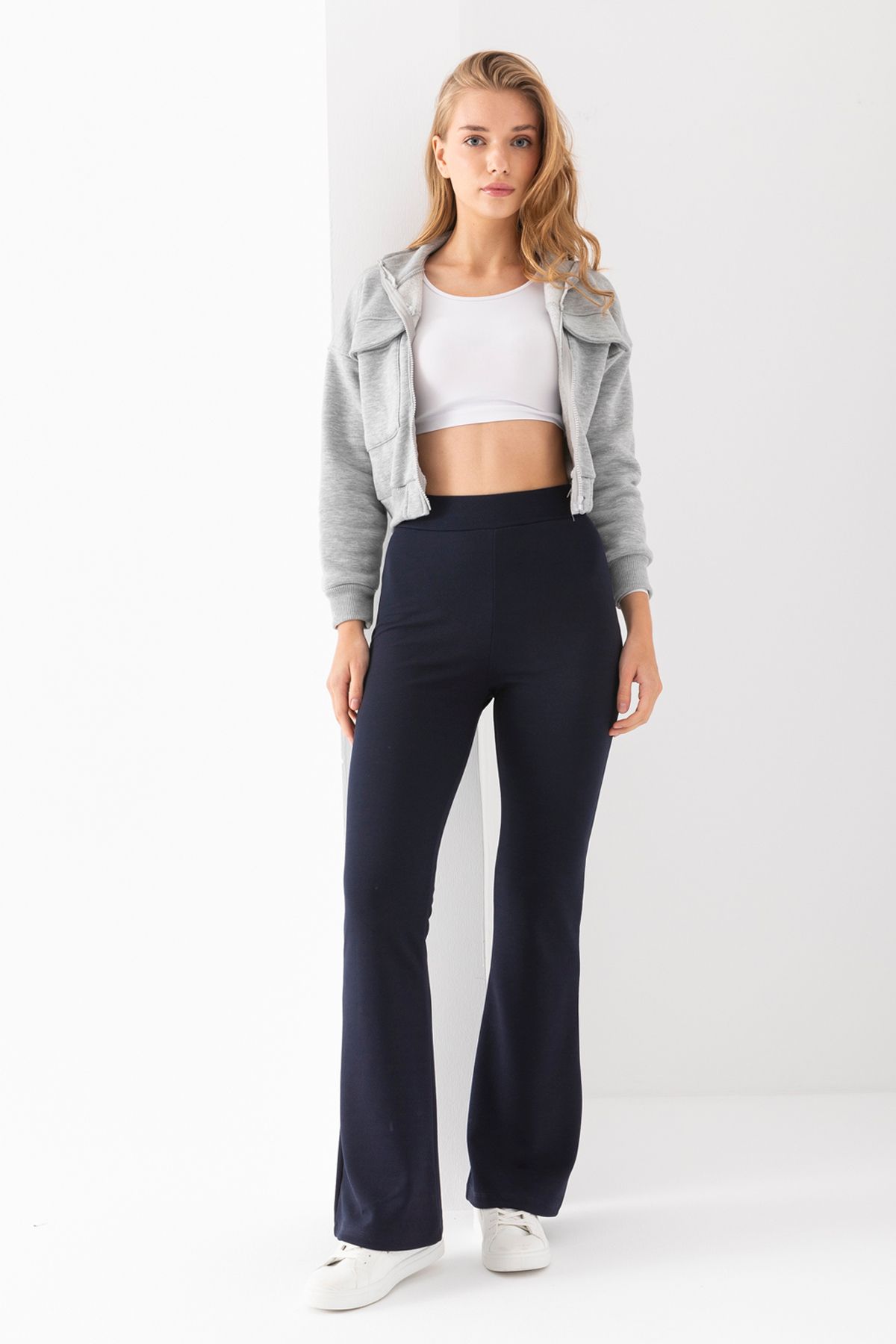 LEBRA Pantaloni De Damă, Albastru Bleumarin, Cu Talie Înaltă, Din Lycra, Cu Talie Înaltă Femeie - XS