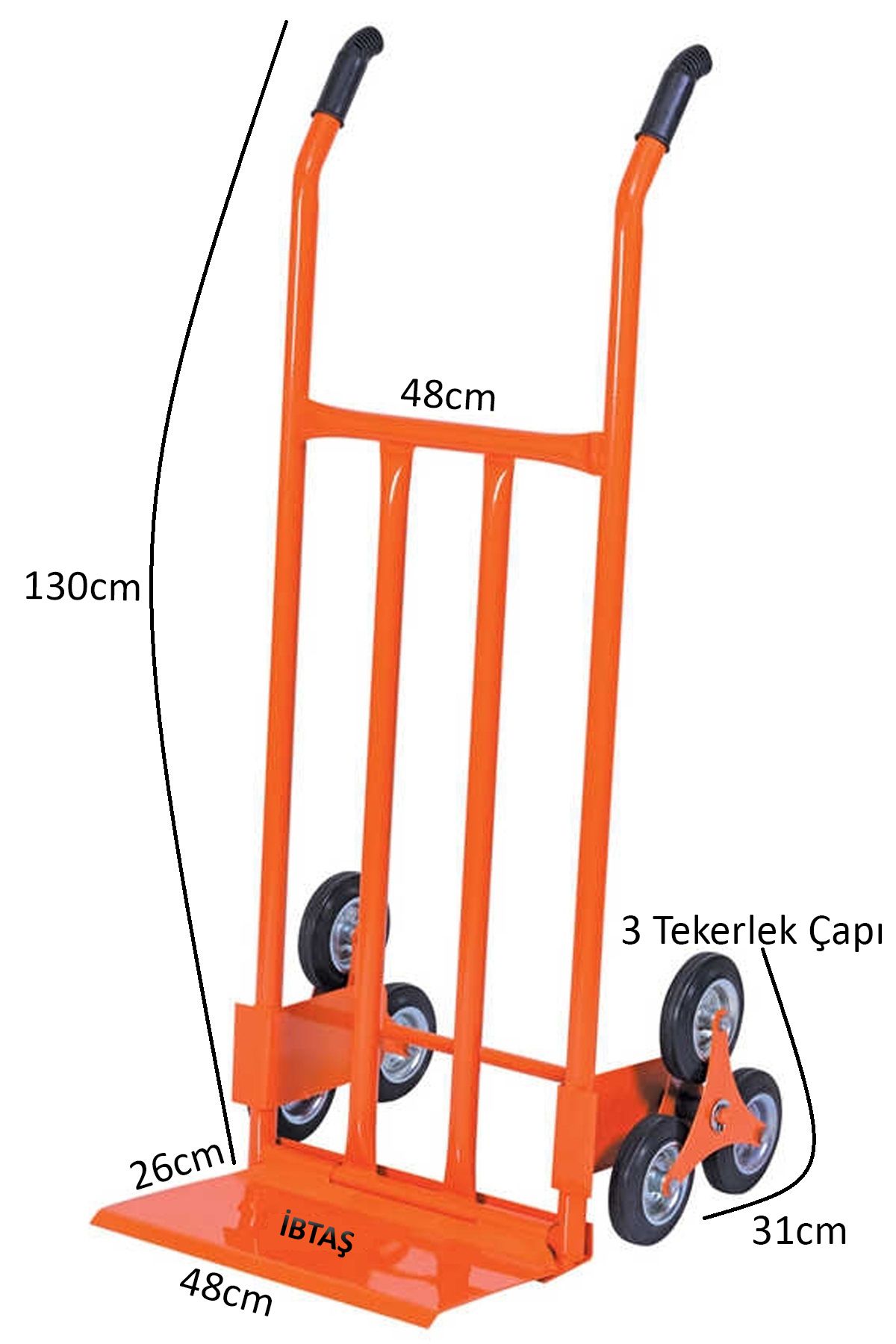 İBTAŞ 3 Tekerlekli Merdiven Çıkabilen El Arabası 250 Kg Yük Eşya Koli Kargo Taşıma Arabası