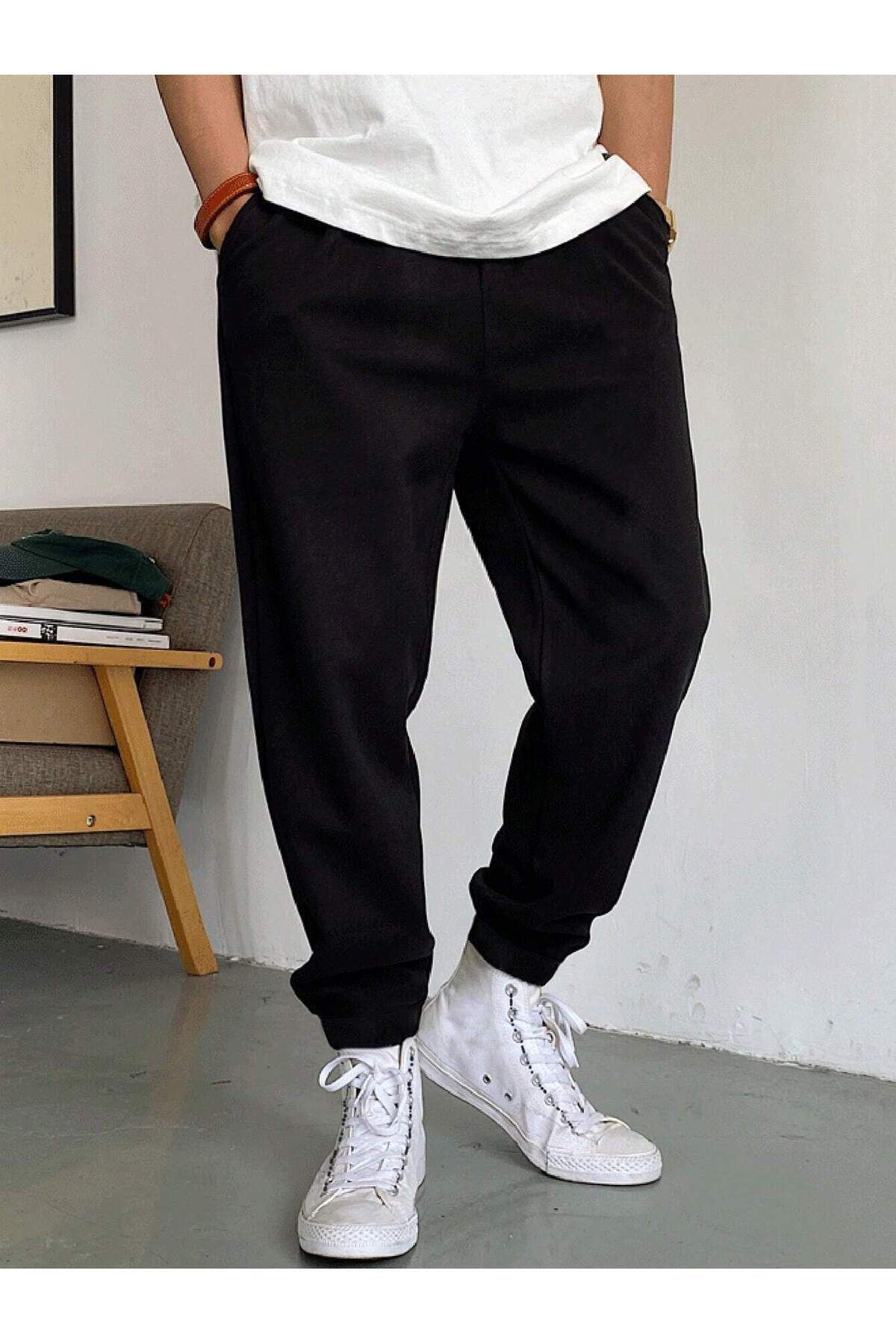 LUMİZA-Men's Black Slim Fit Jogger Sweatpants 3