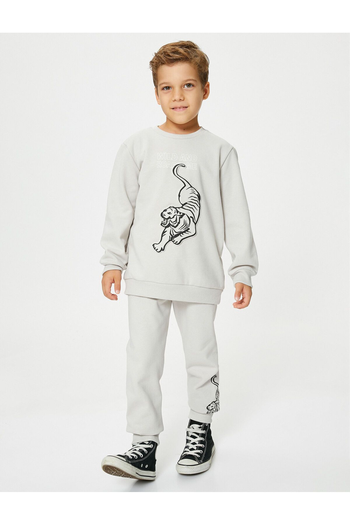 شلوار گرمکن خاکستری مردانه Jogger Sweatcants Tiger Printed Tie Waist Koton