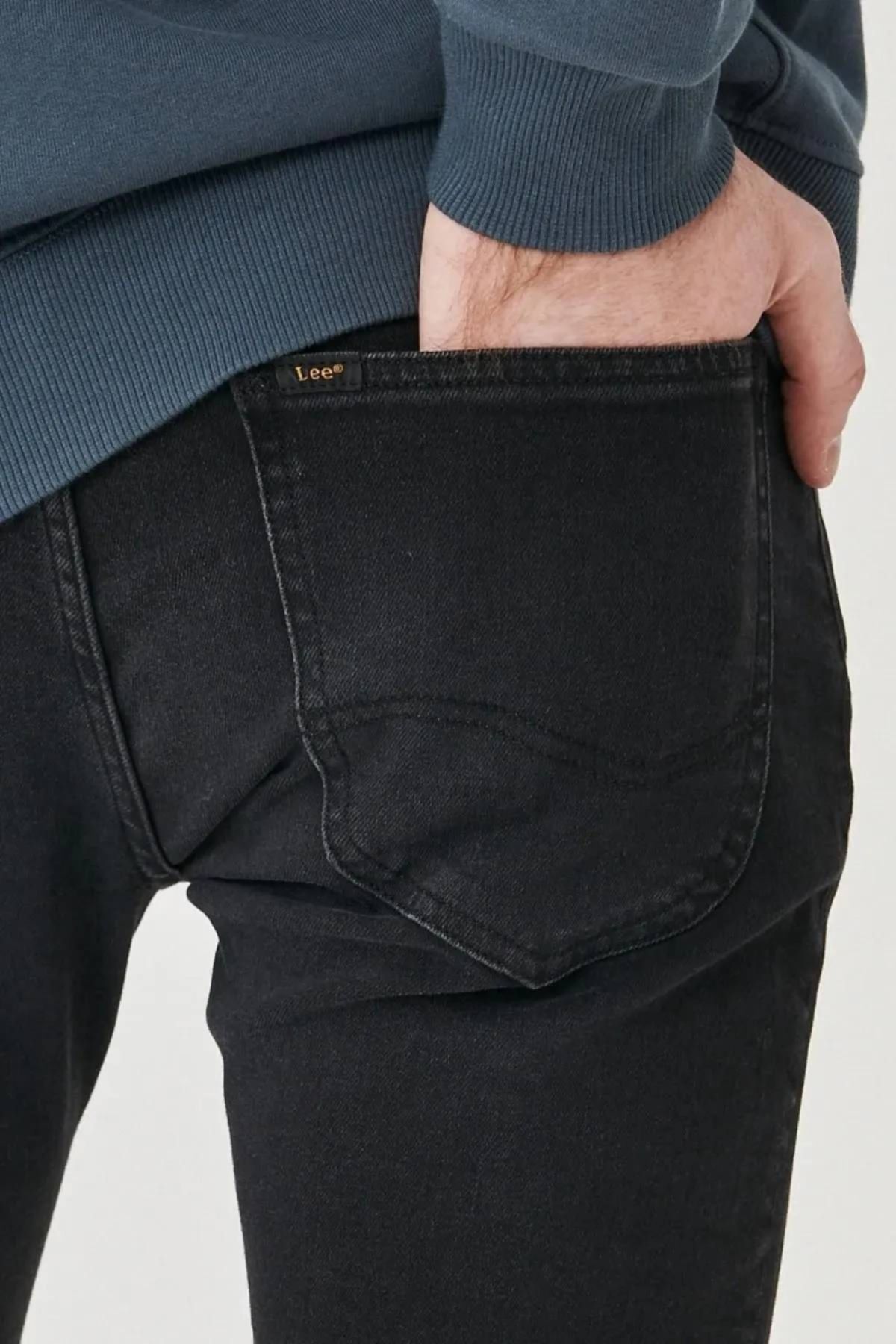 شلوار جین مشکی مردانه سیاه کش دار Luke Slim Fit کمر کم Lee