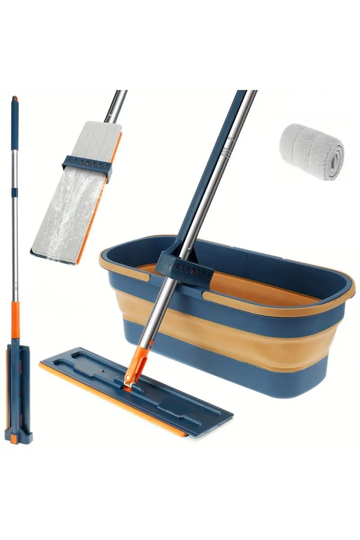 Nisfi Kutur Buffer® Kendinden Sıkmalı Katlanır Kovalı Lüks Mop Kovalı Mop 1 Adet Yedek Bez
