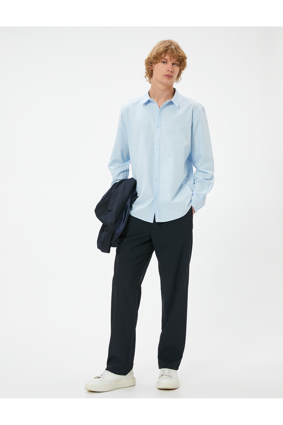 کوتون پیراهن مردانه ساده یقه کلاسیک آستین بلند دکمه‌دار نخی سایز معمولی