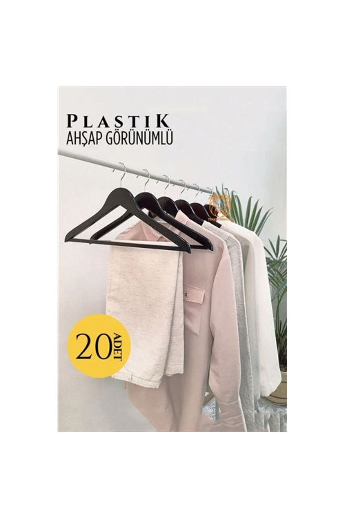 BirdoluSepet Engithalat Ahşap Görünüm Plastik Askı 20 ADET SİYAH