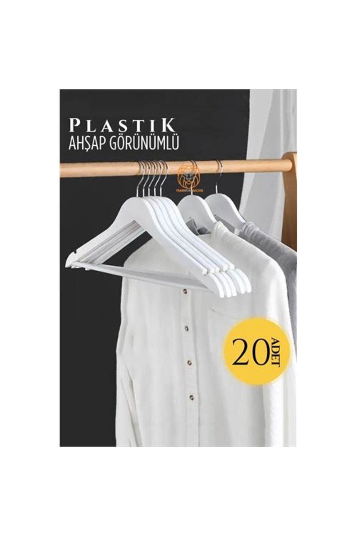 BirdoluSepet Engithalat Ahşap Görünüm Plastik Askı 20 ADET Beyaz