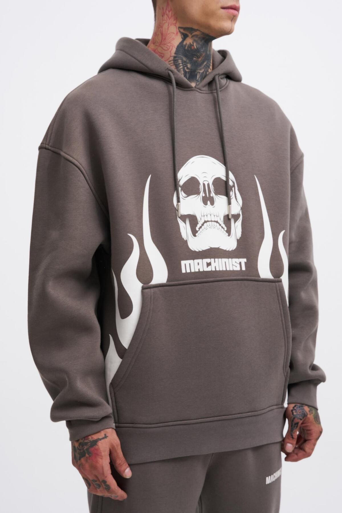 Machinist-Men's Fire Printed Oversize Anthracite Sweatshirt 3