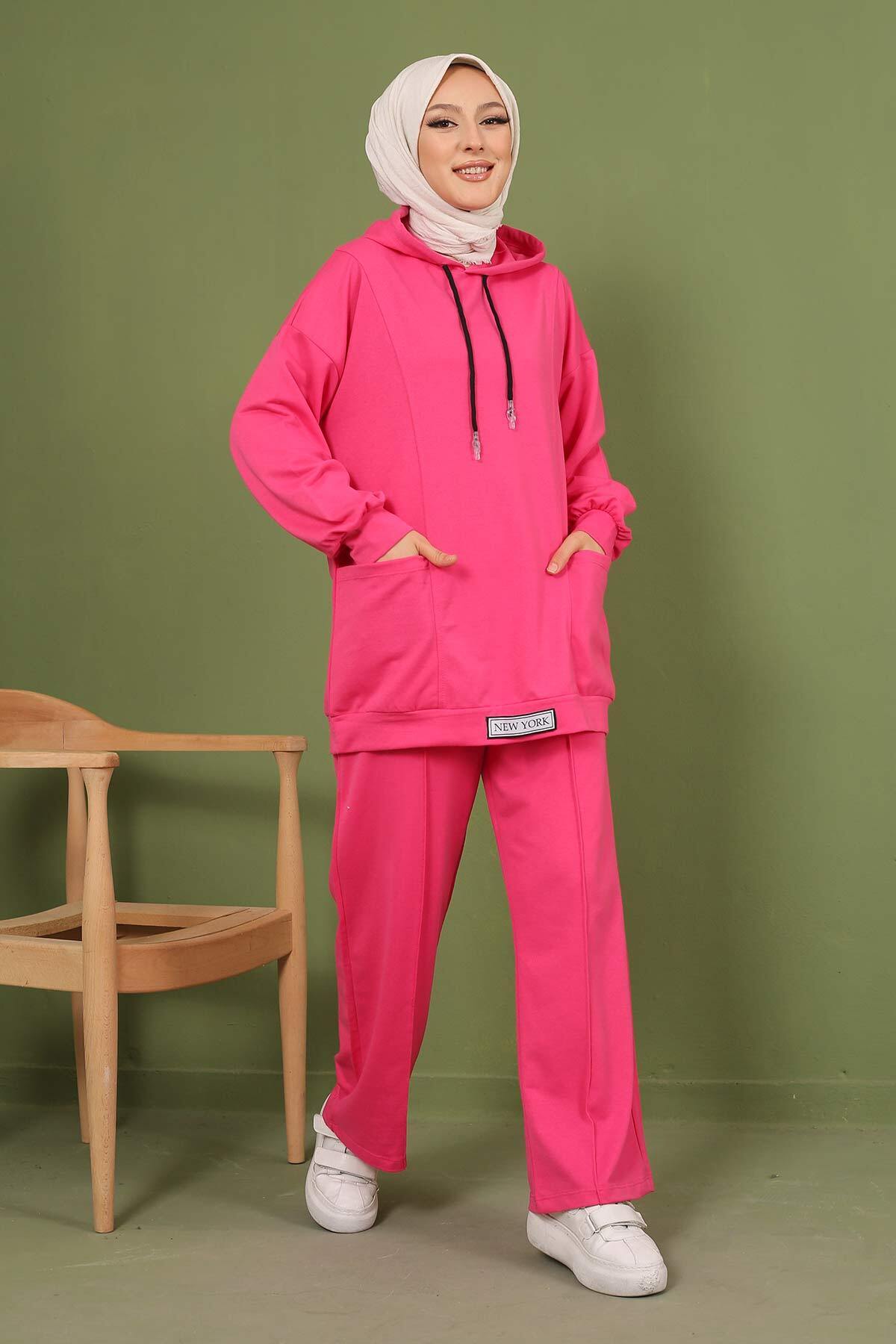 İmajButik Fuşya Önü Etiketli İki İplik Tesettür Takım