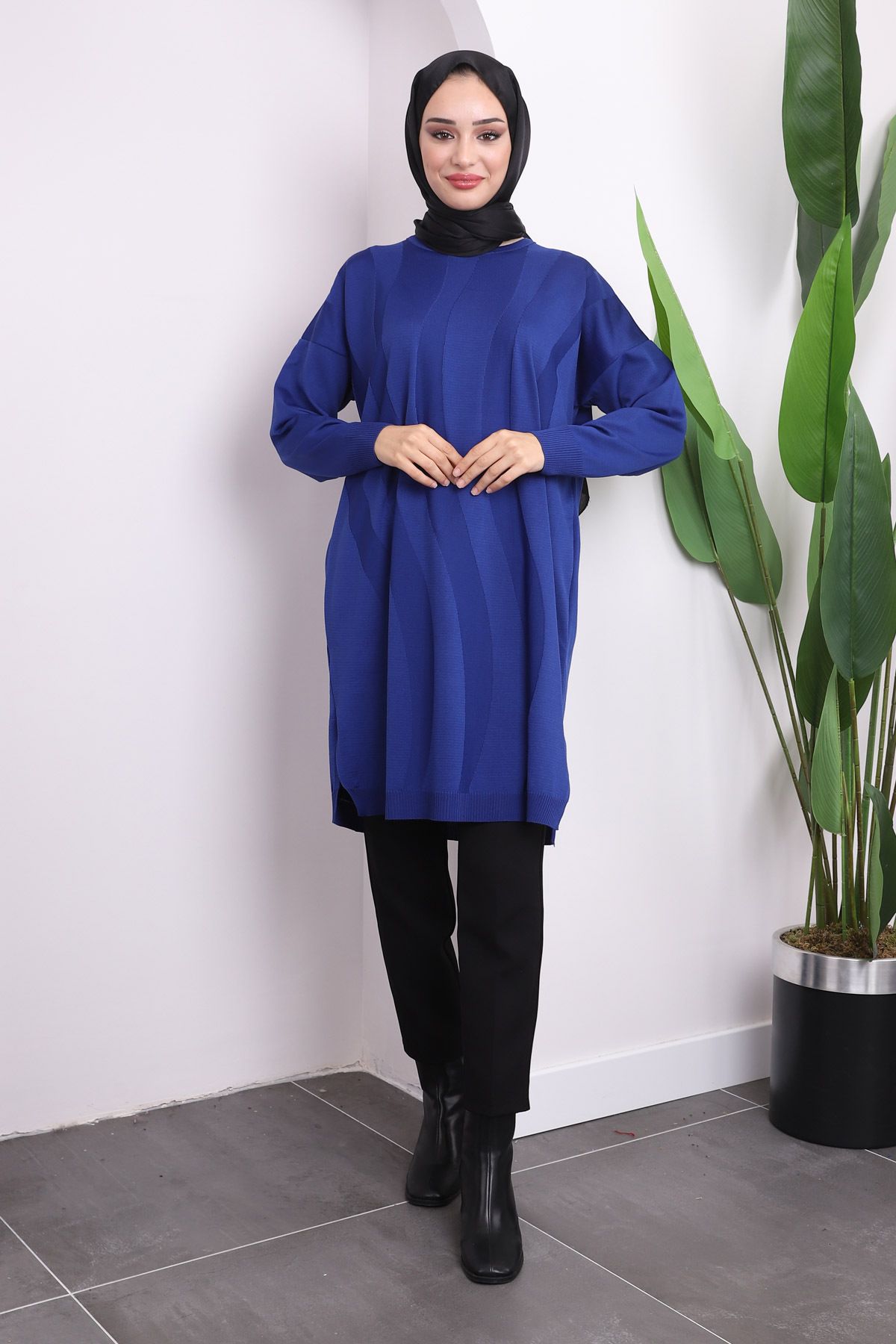 İmajButik-Navy Blue Cold Thread Mercerized Knitwear Tunic 4