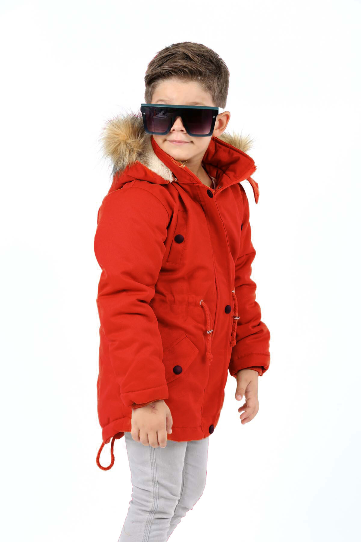 Boys Water Repellent Hooded Gabardine Coat with Zipper Snap Closure Pocket