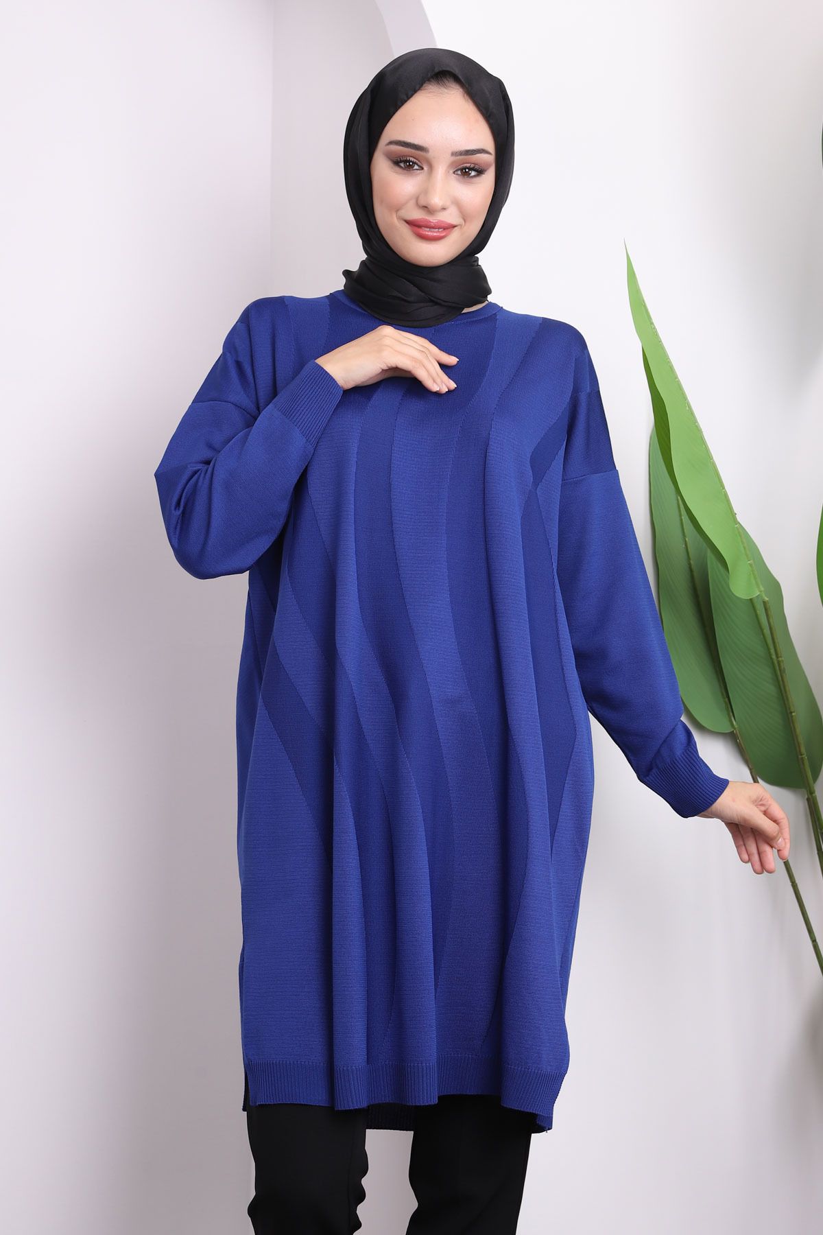 İmajButik-Navy Blue Cold Thread Mercerized Knitwear Tunic 1