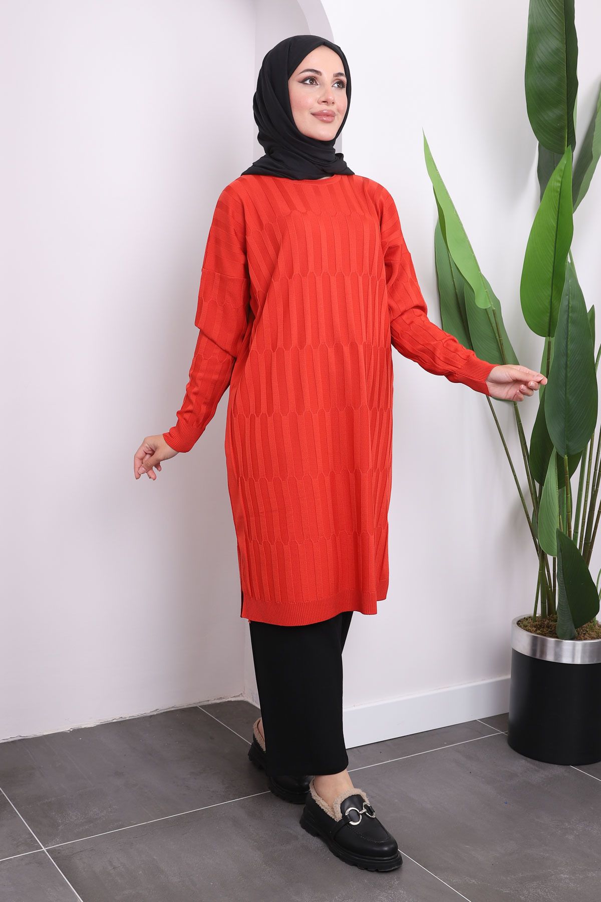 İmajButik-Pomegranate Flower Cold Thread Mercerized Knitwear Tunic 3