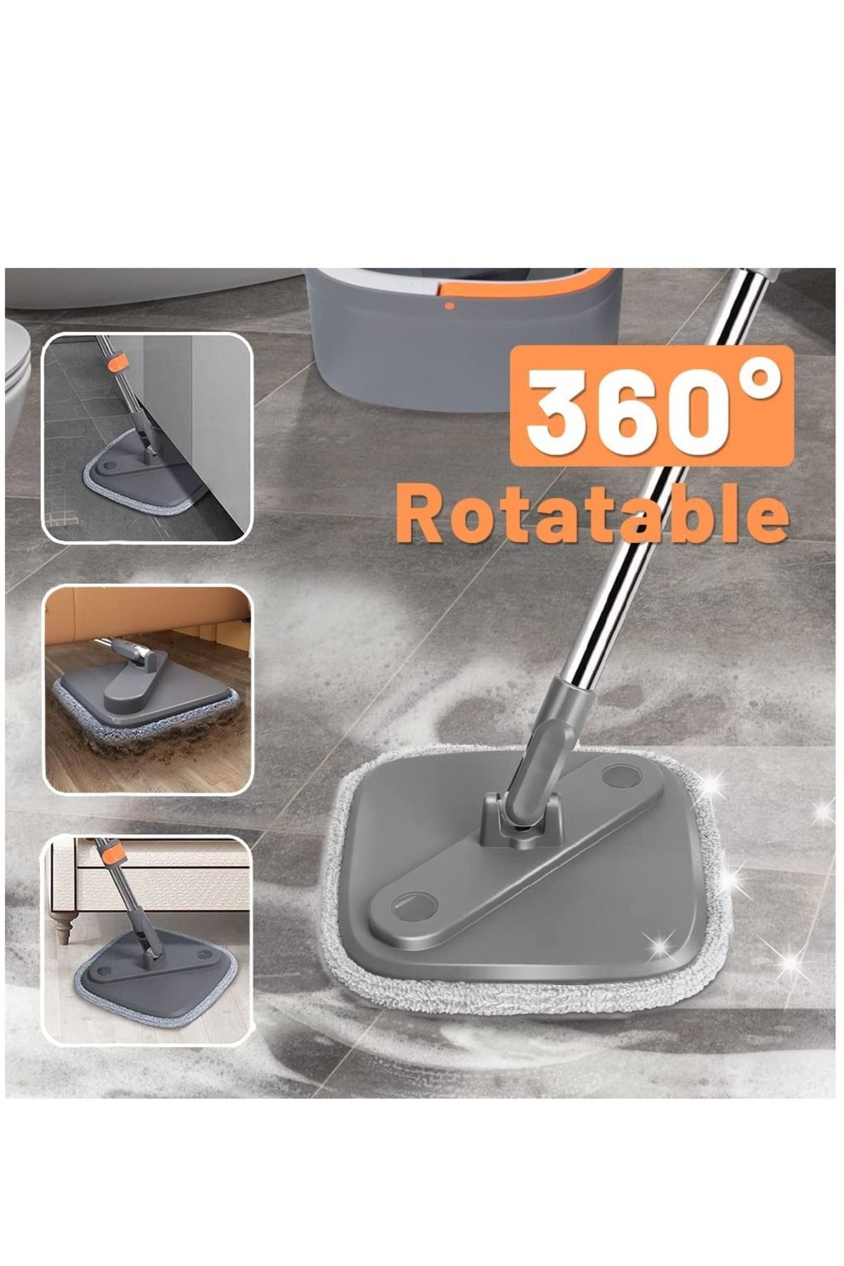 ALMUFARREJ-Rotary Squeeze Mop and Bucket Microfiber Mop Pads Hand Free Wringing Floor Clean Mop with 2 Pads 4