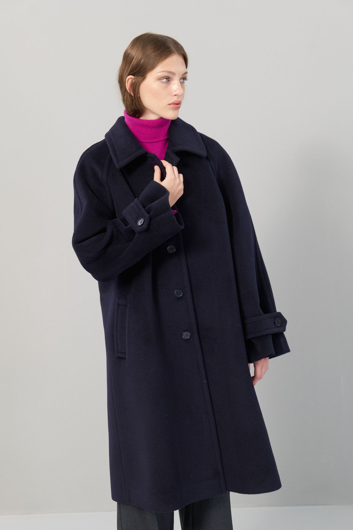 Roman-Navy Blue 100% Wool Coat - Buttoned K 2519004 _015 4