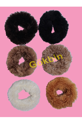 Gökbin Çoçuk Genç  Tüylü Pofuduk  At Kuyruğu Lastikli Simit Saç Tokası 6 adet