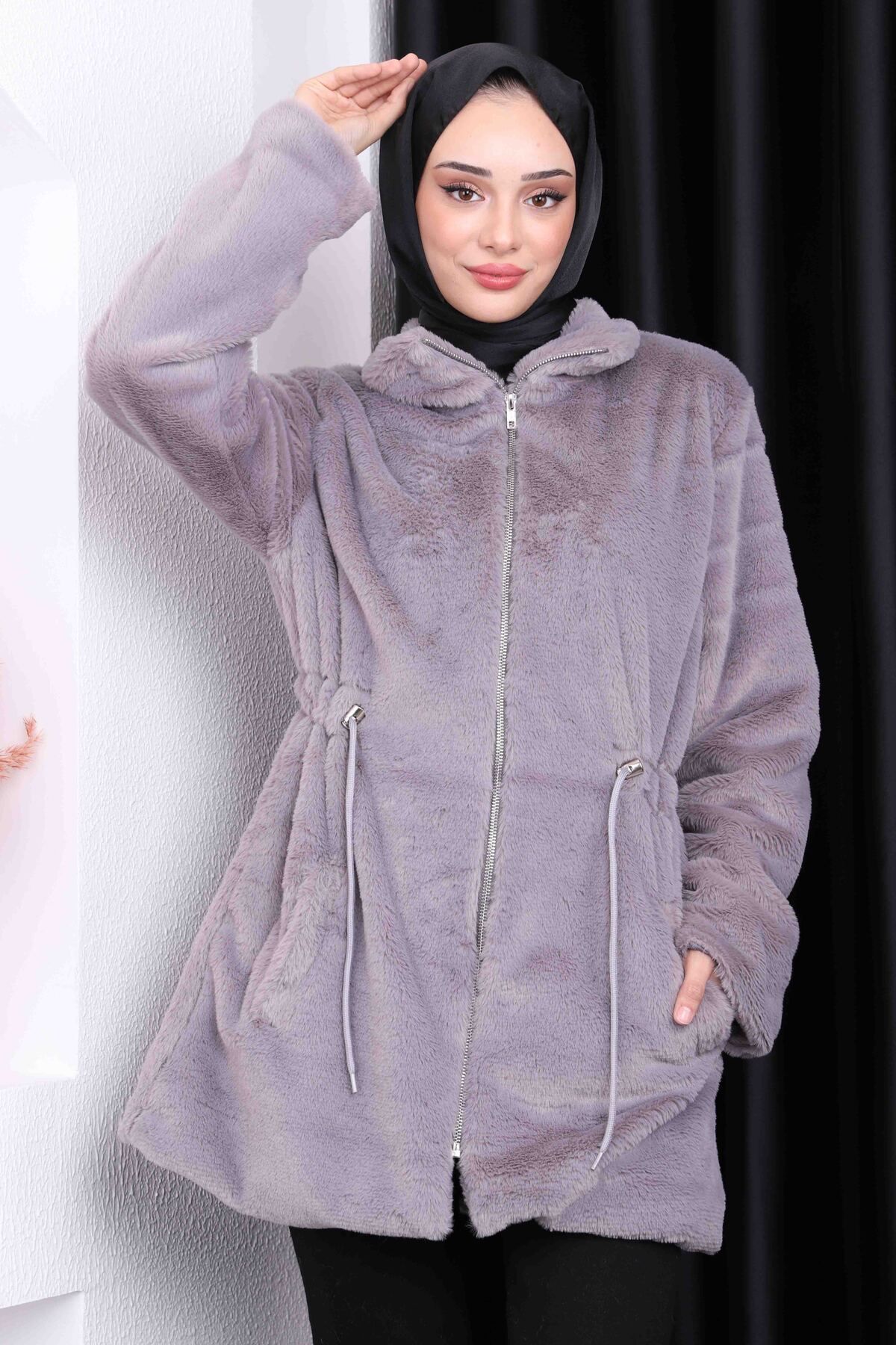 İmajButik-Smoked Zippered Plush Coat 1