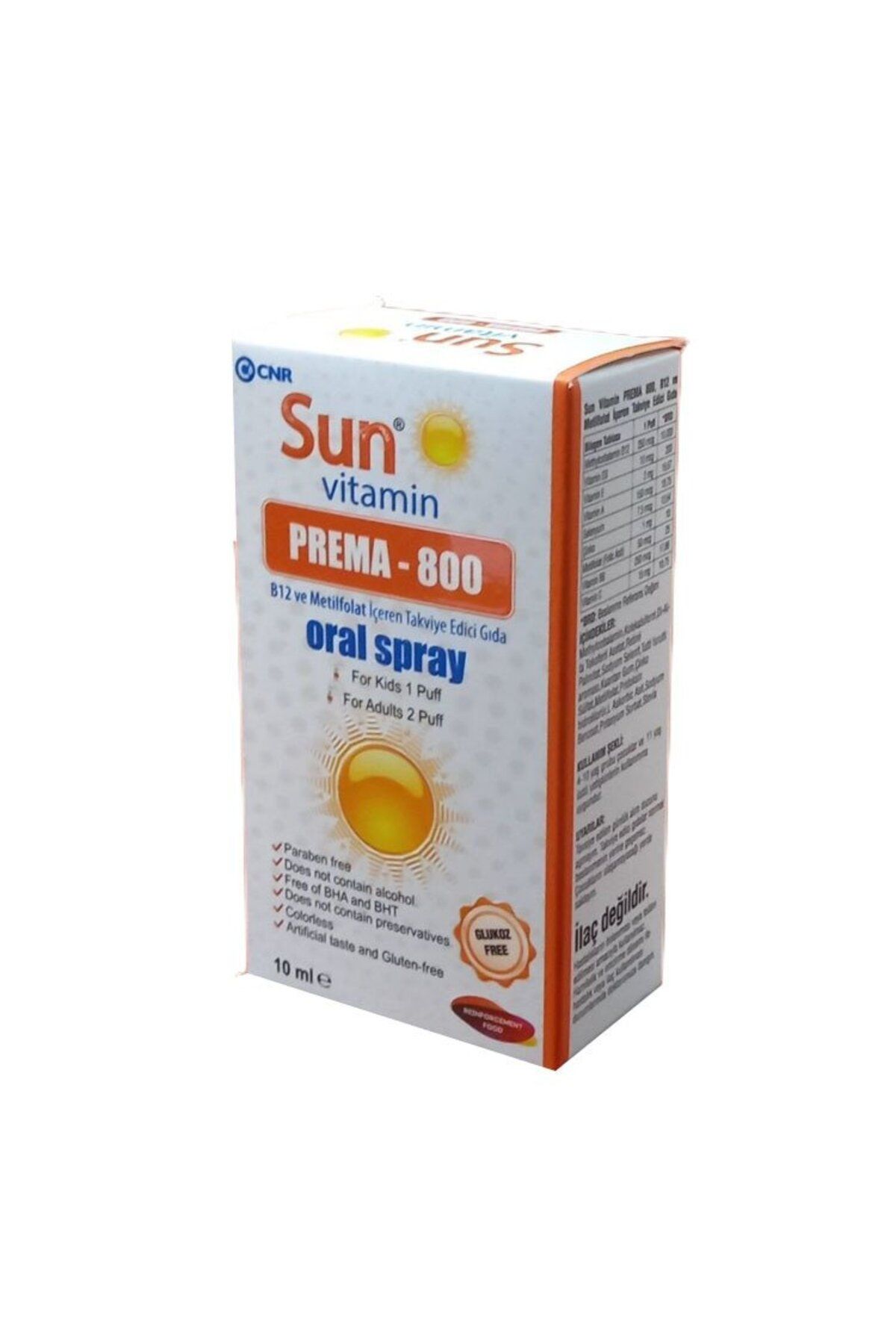 CNR CNR Sun Vitamin Prema-800 Vitamin B12 ve Metilfolat Oral Sprey 10ml