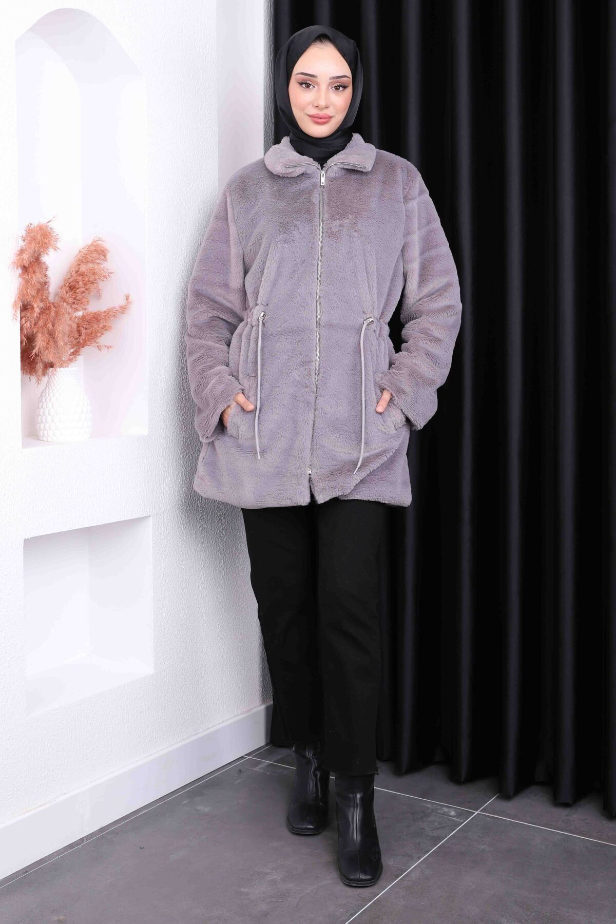 İmajButik-Smoked Zippered Plush Coat 2