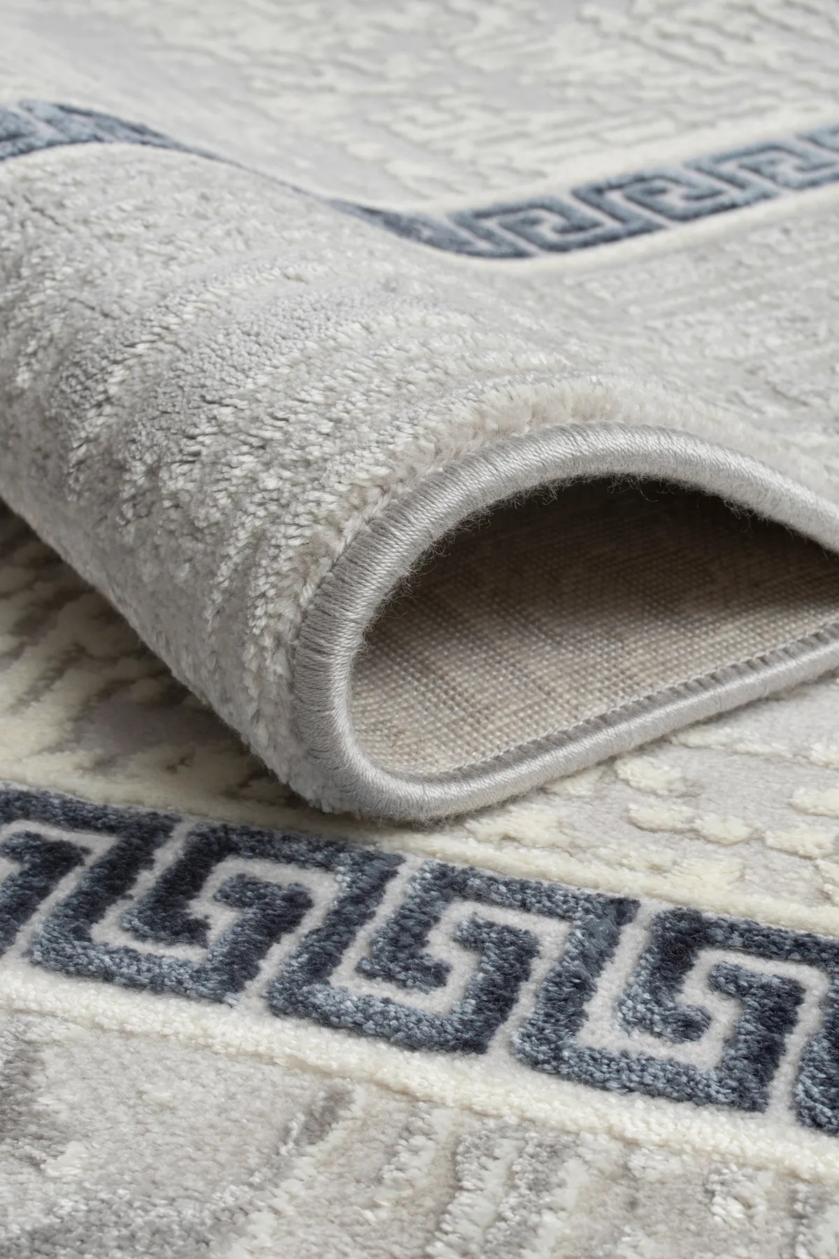 4205 Gray-Cream-Navy Blue Shiny Yarn Acrylic Woven Carpet Soft Runner Living Room Rug