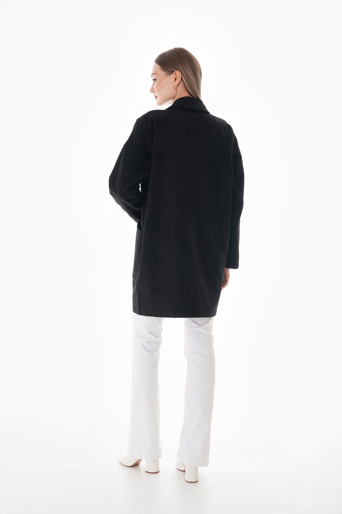 Siyah Kışlık Günlük Oversize Standart Kısa Kaliteli Kaşe Kaban 36-44 Beden — مشکی 515 — تصویر 7 از 9