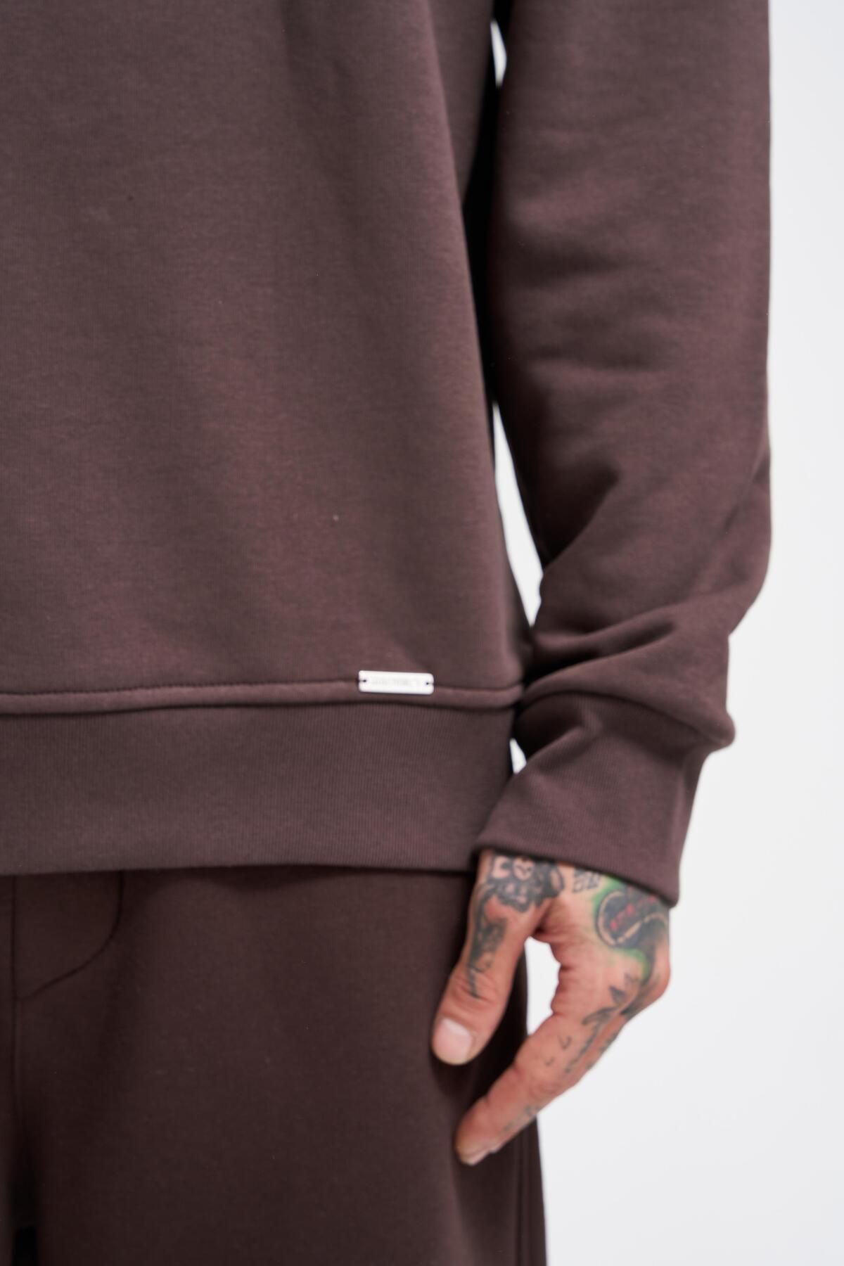 Erkek Basic Oversize Kahve Sweatshirt - 4