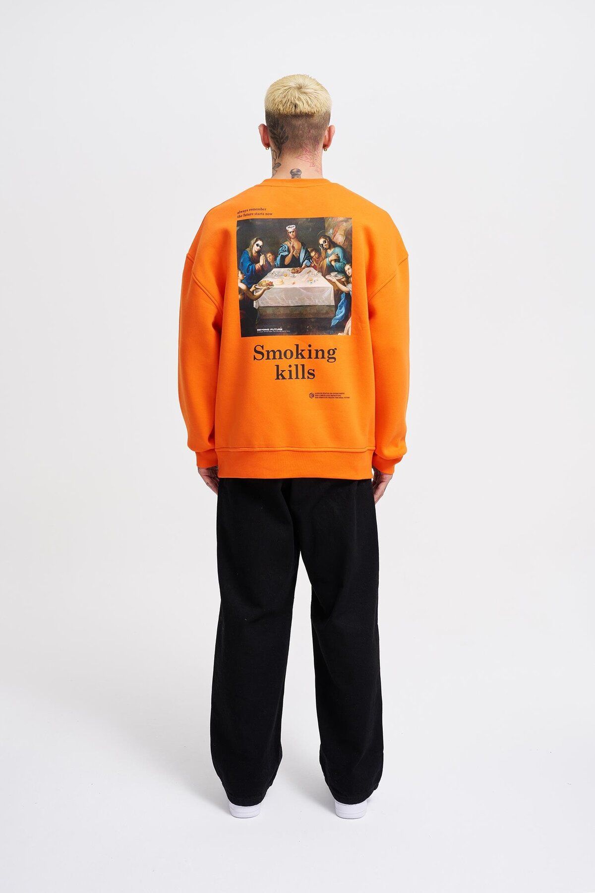 Machinist-Men's Smoking Kill Printed Oversize Orange Sweatshirt 6