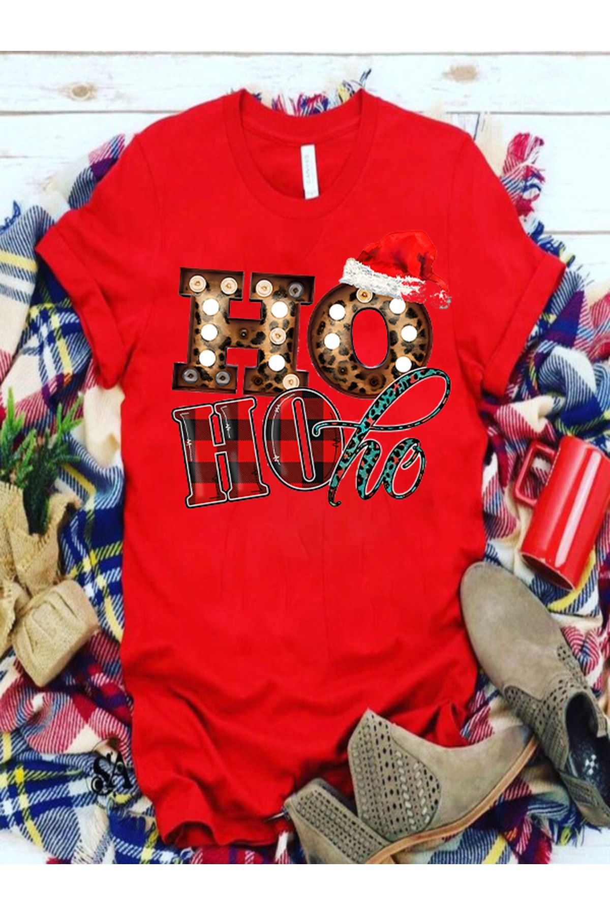 Pisa Art Yılbaşı Yeniyıl Noel Temalı Kırmızı Serisi Unisex Özel Tasarım T-Shirt