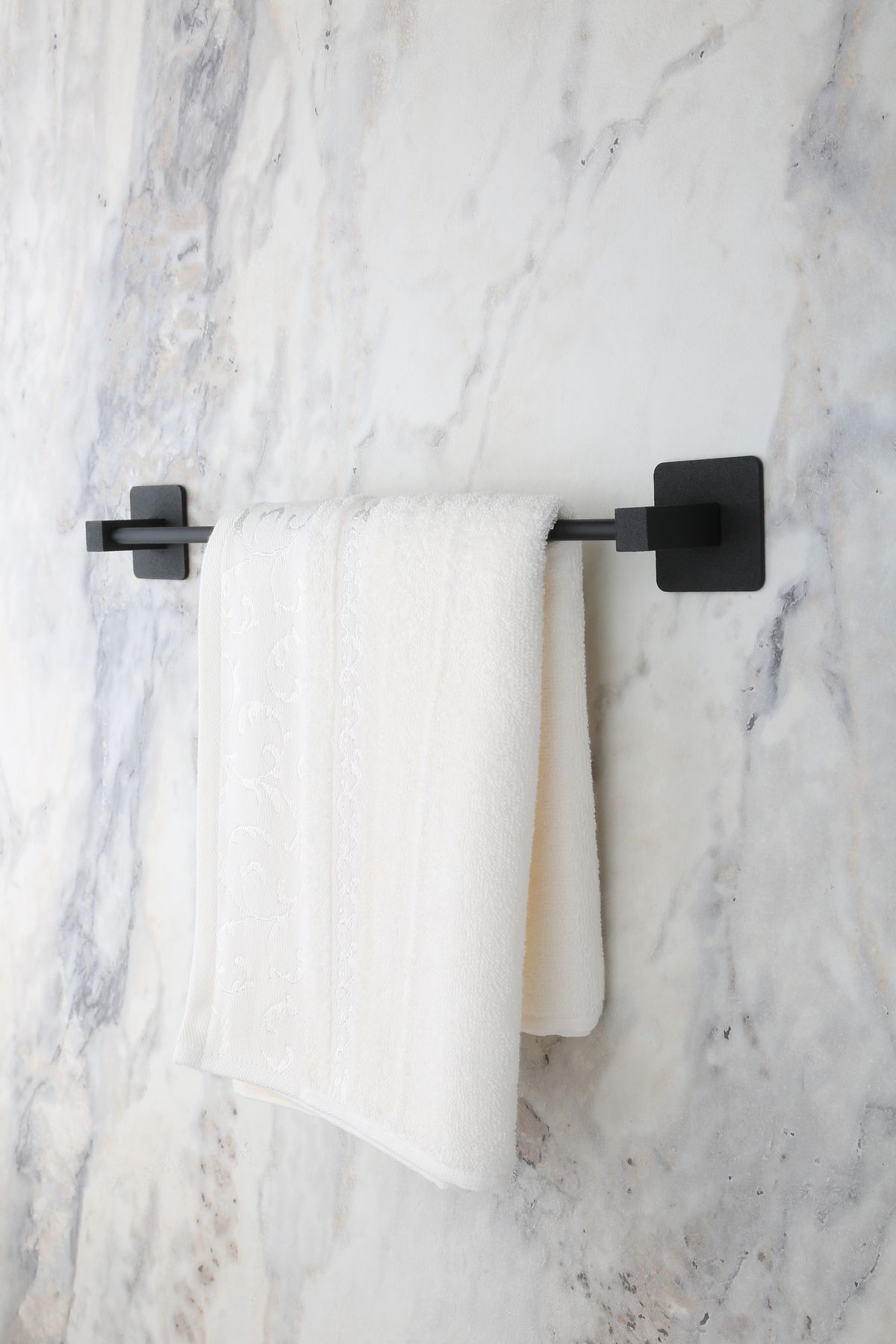 evina-Black Square Adhesive Long Towel Holder Set - Roll & Wc Toilet Paper Holder 2