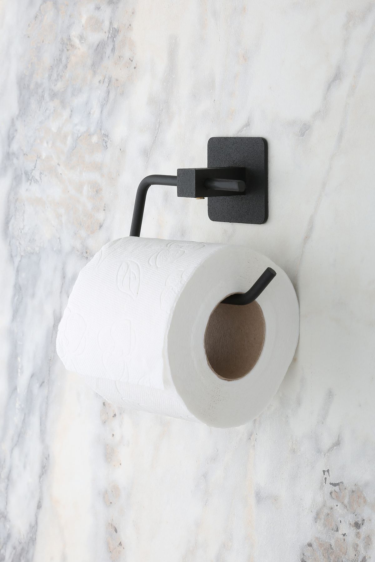 evina-Black Square Adhesive Long Towel Holder Set - Roll & Wc Toilet Paper Holder 4