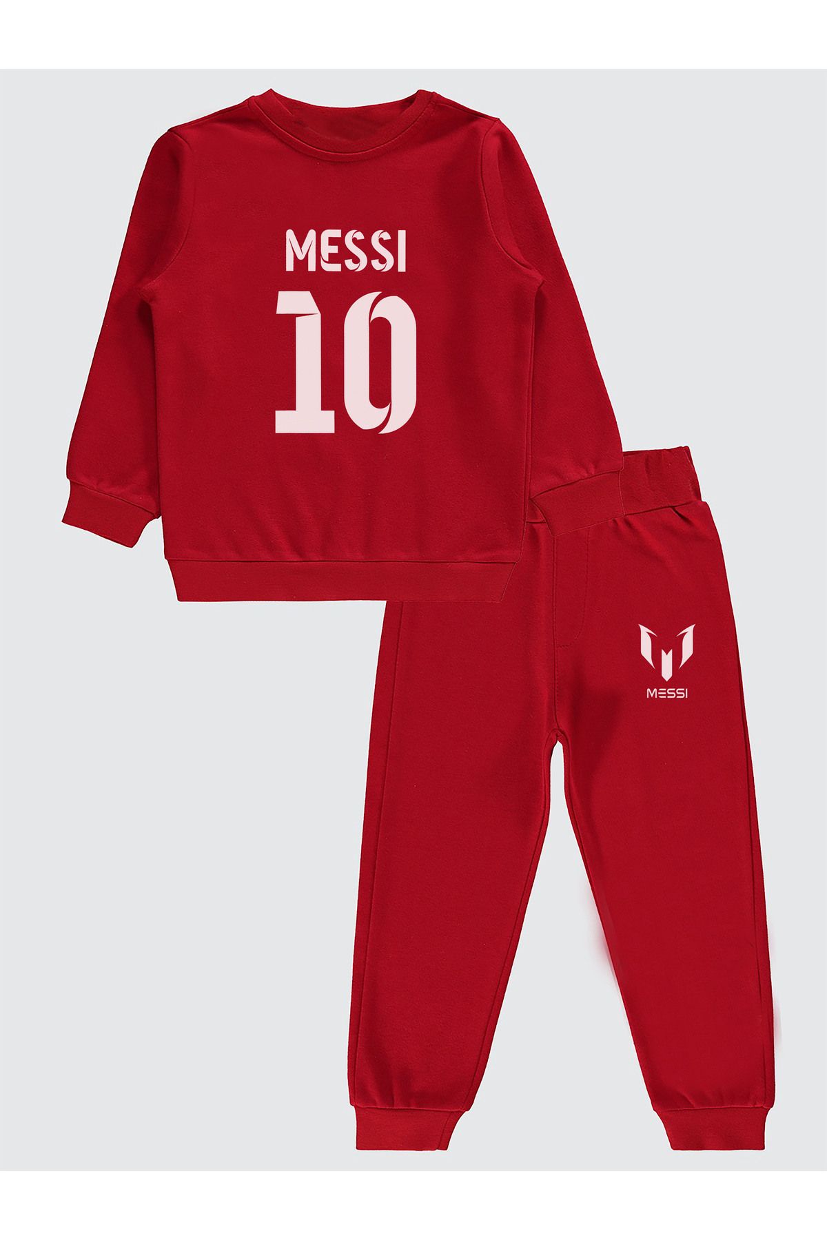 Darkia-Lionel Messi Jersey Printed Kids Crew Neck 3 Thread Red Sweathisrt Tracksuit Set 1