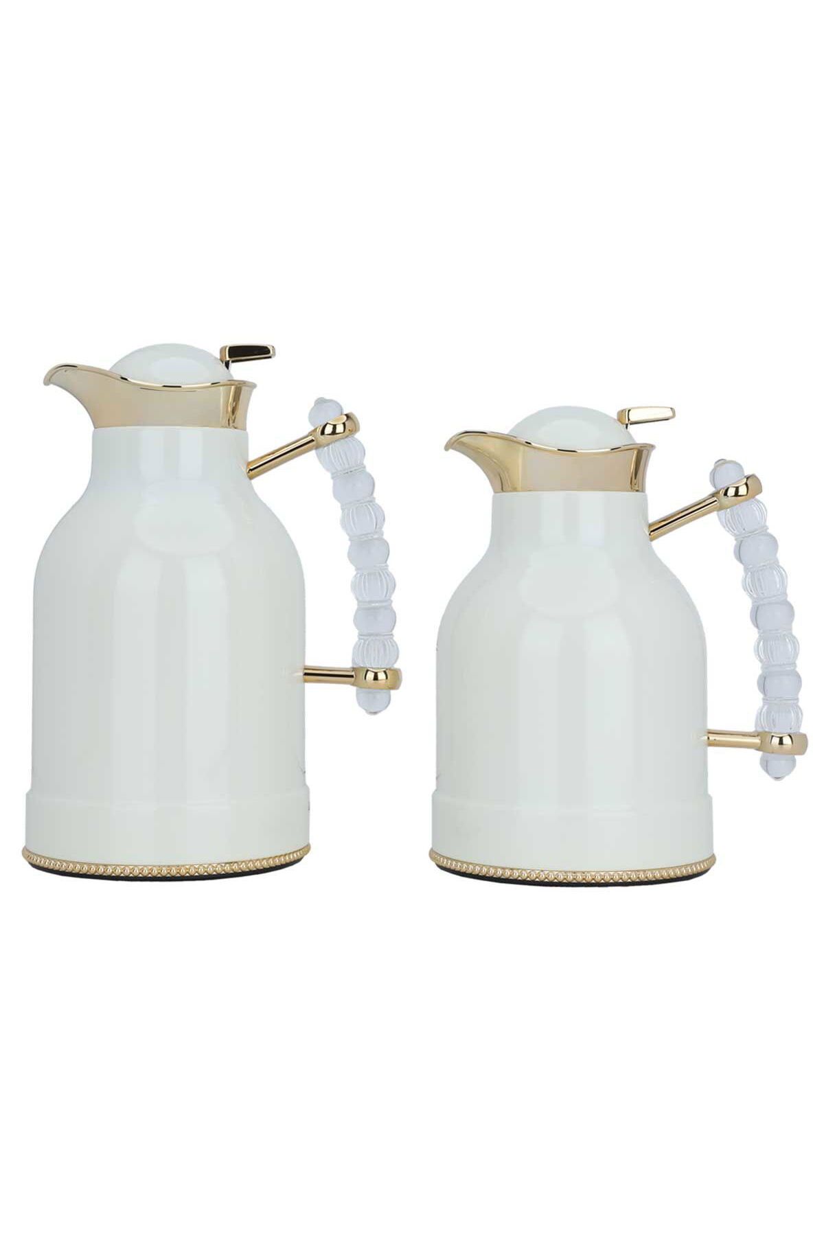 Alsaif Gallery-A Unique Beige Thermos Set With Gold And Transparent Handle, Two Pieces 1