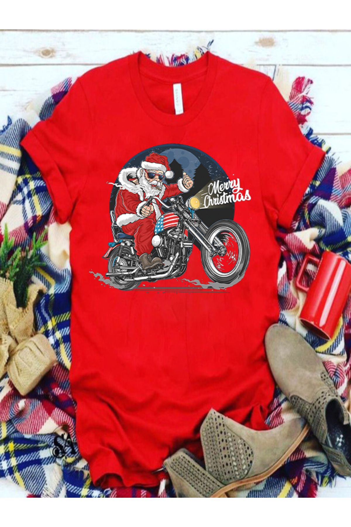 Pisa Art Yılbaşı Yeniyıl Noel Temalı Kırmızı Serisi Unisex Özel Tasarım T-Shirt