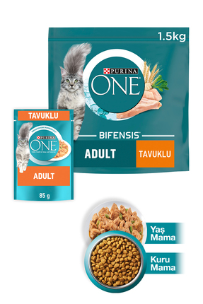 Purina One Adult Tavuklu Tam Tahıllı Yetişkin Kedi Maması 1.5kg Tavuklu Yaş K...