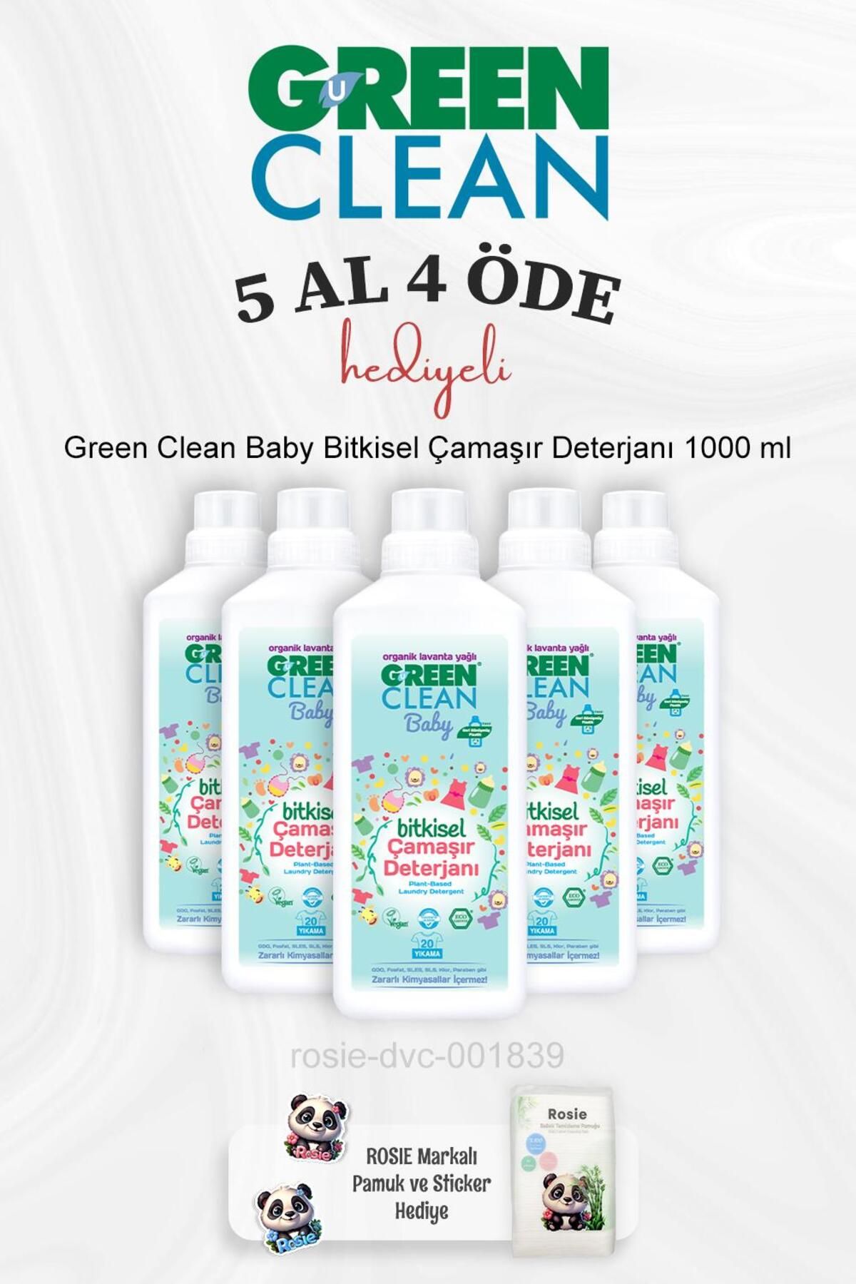 Green Clean Bebek Bitkisel Çamaşır Deterjanı 1000 ml 5 Al 4 Öde ve Rosie Pamuk