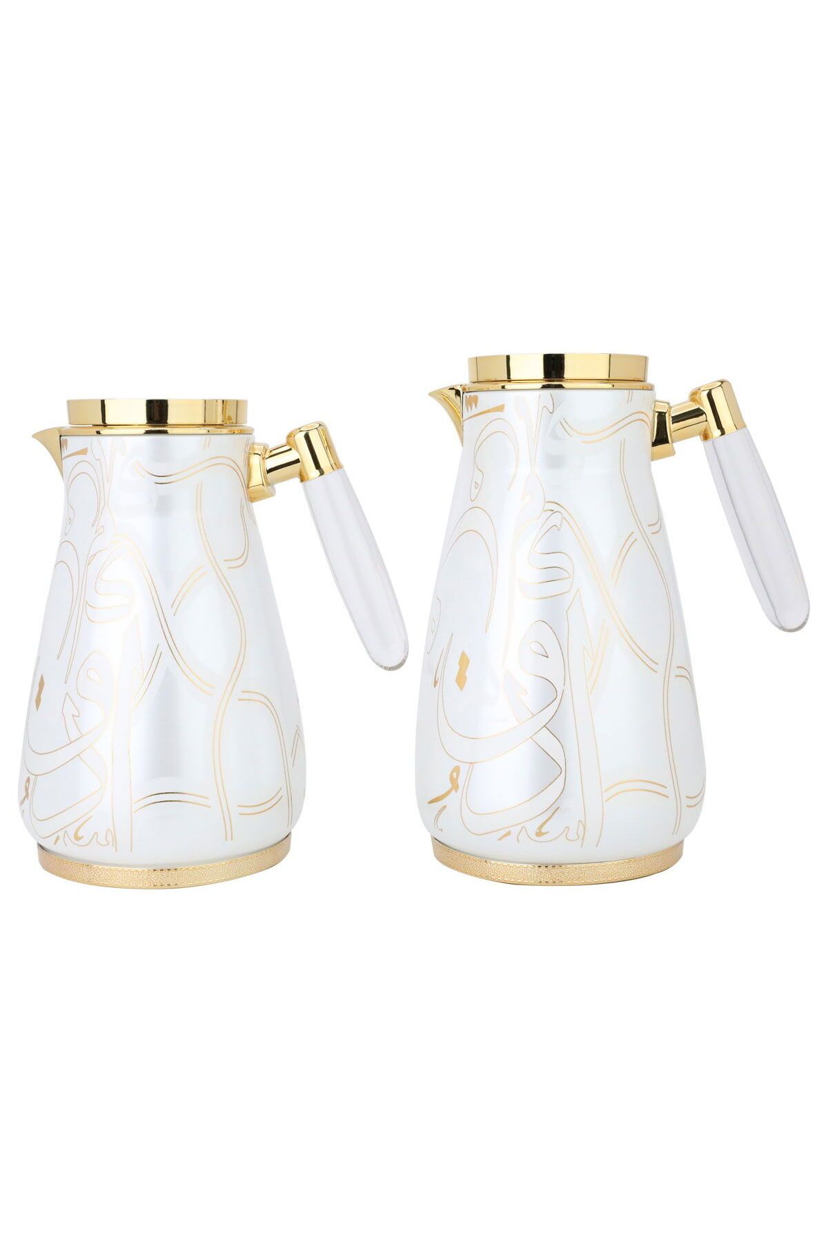 Alsaif Gallery-A Set Of Two-Piece Cream Embossed Thermos With Golden Engraving And Transparent Handle 1