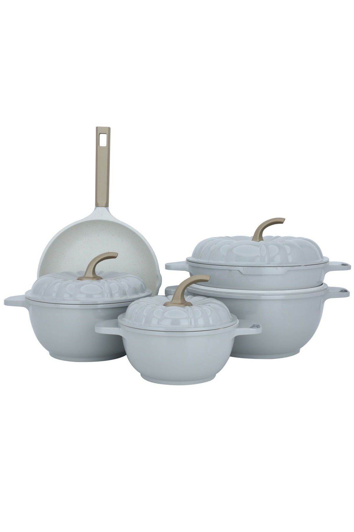 Alsaif Gallery-Light Gray Korean Cookware Set With Granite Handle, 9 Pieces 1