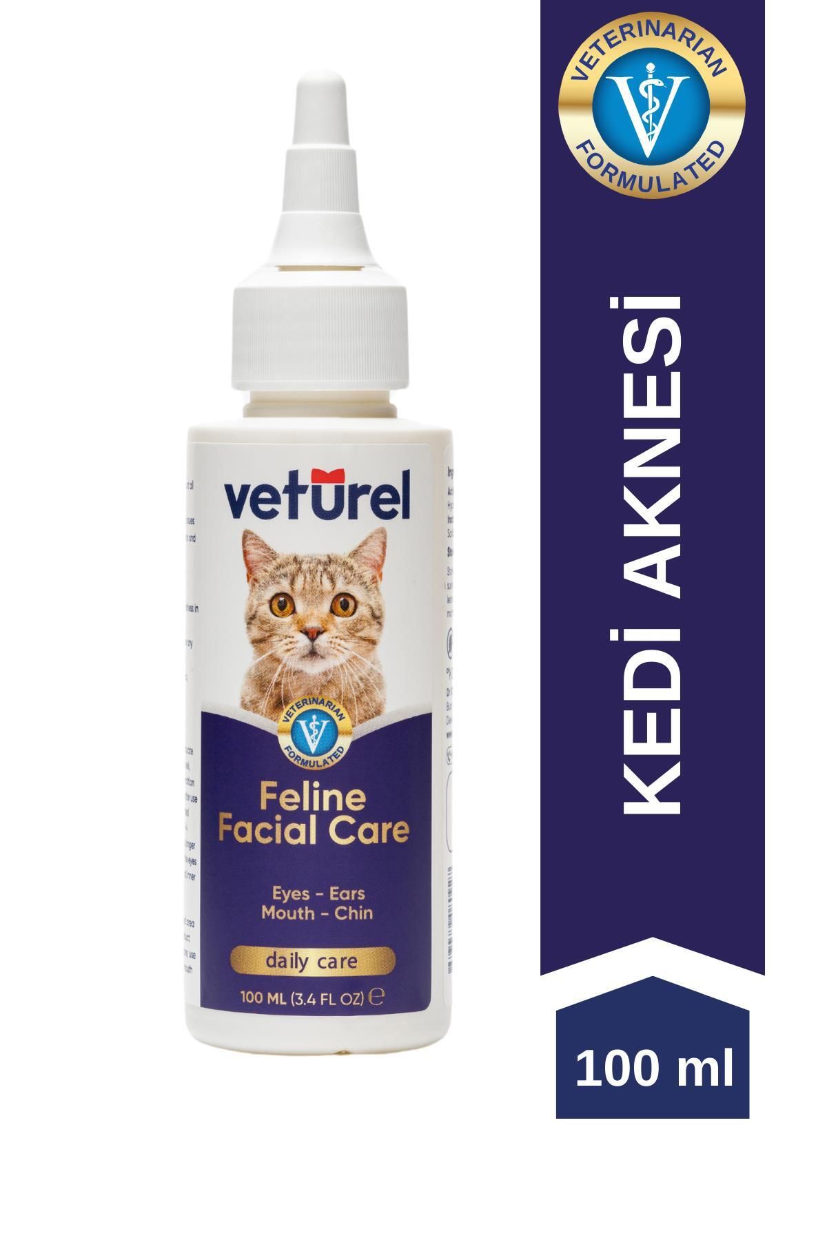 Veturel Kedi Yüz Temizleme Solüsyonu Kedi Aknesi Gözyaşı Lekesi Göz Damlası Akıntı Kaşıntı Bakımı 100ml