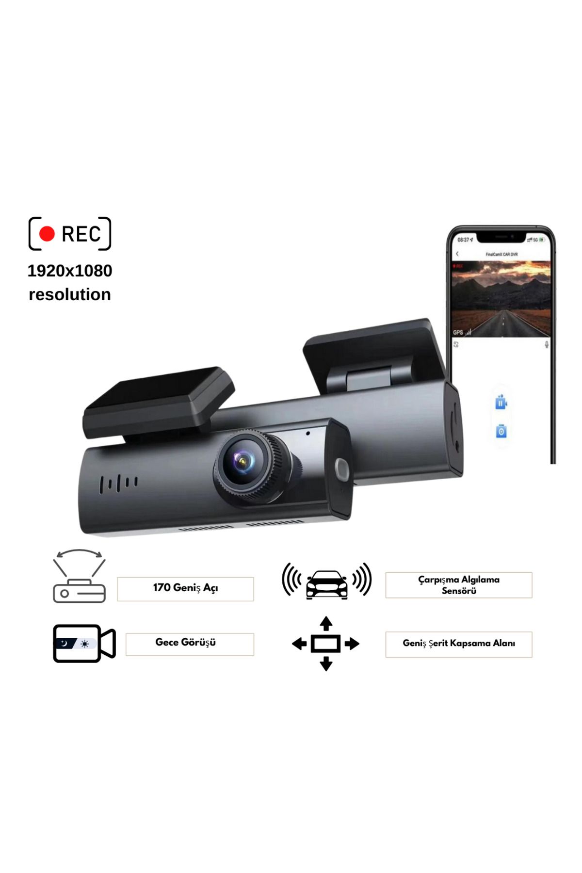 CROW'S TECH Dvr+wi?-fi? 1920/1080p Uyumlu Gece Görüşlü 170º Geniş Açı Algılama Sensör Araç I?çi Kamera Dash Cam