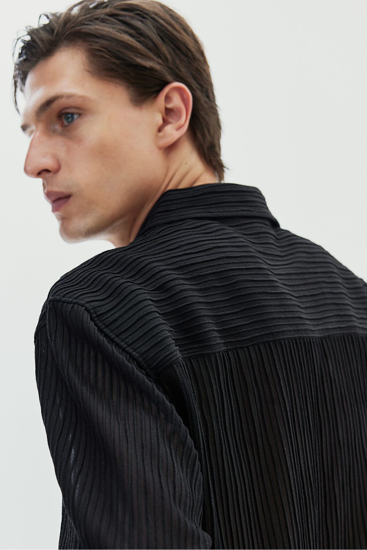 پیراهن / بلوز دکمه دار مشکی مردانه یقه بافت تناسب اندام H M H&M