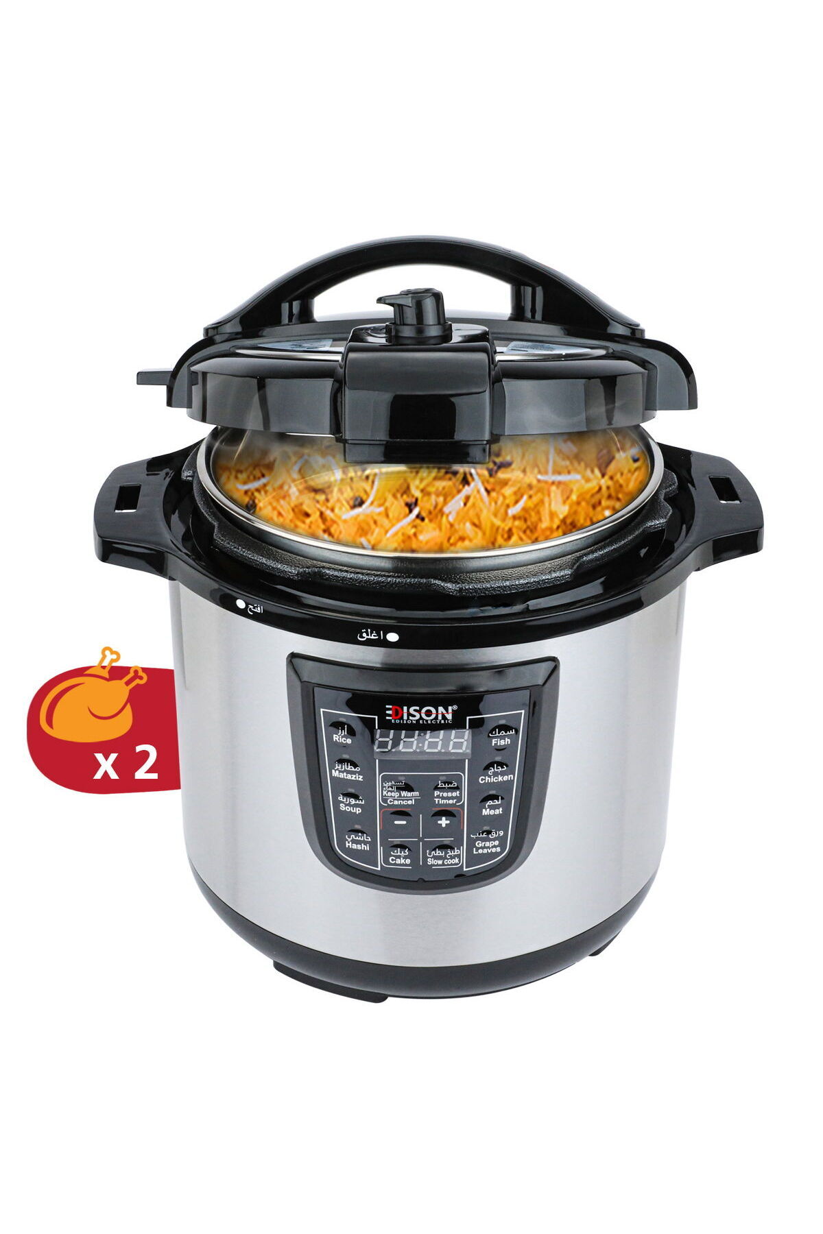 Edison-Edison Electric Pressure Cooker, 8 Liters, Black Steel, 1200 Watts 1