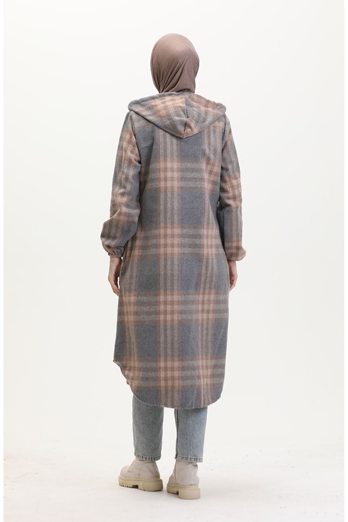 sefamerve-Mink Lumberjack Fabric - Hooded and Buttoned, 0534-01 Model 5