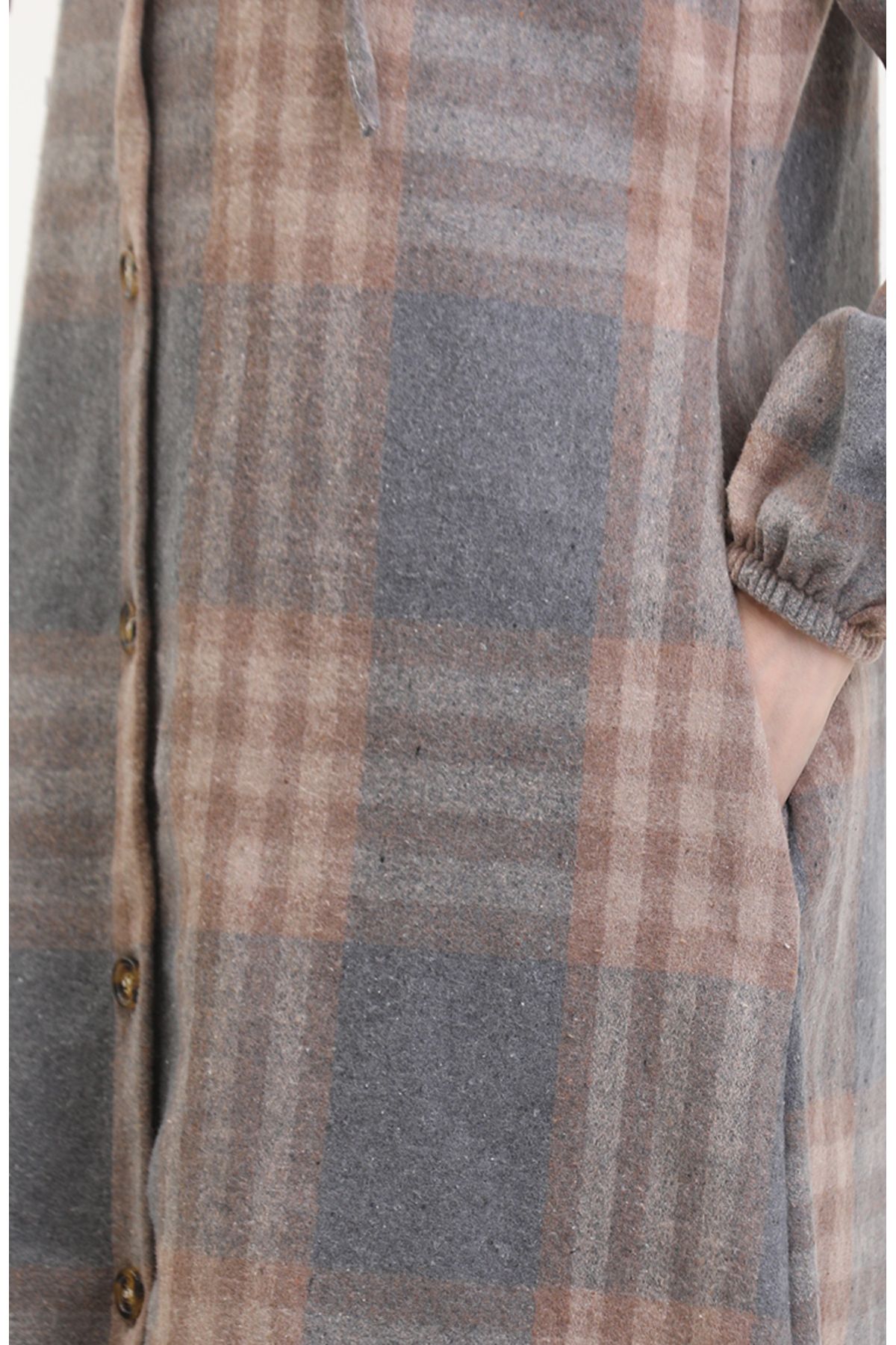sefamerve-Mink Lumberjack Fabric - Hooded and Buttoned, 0534-01 Model 4