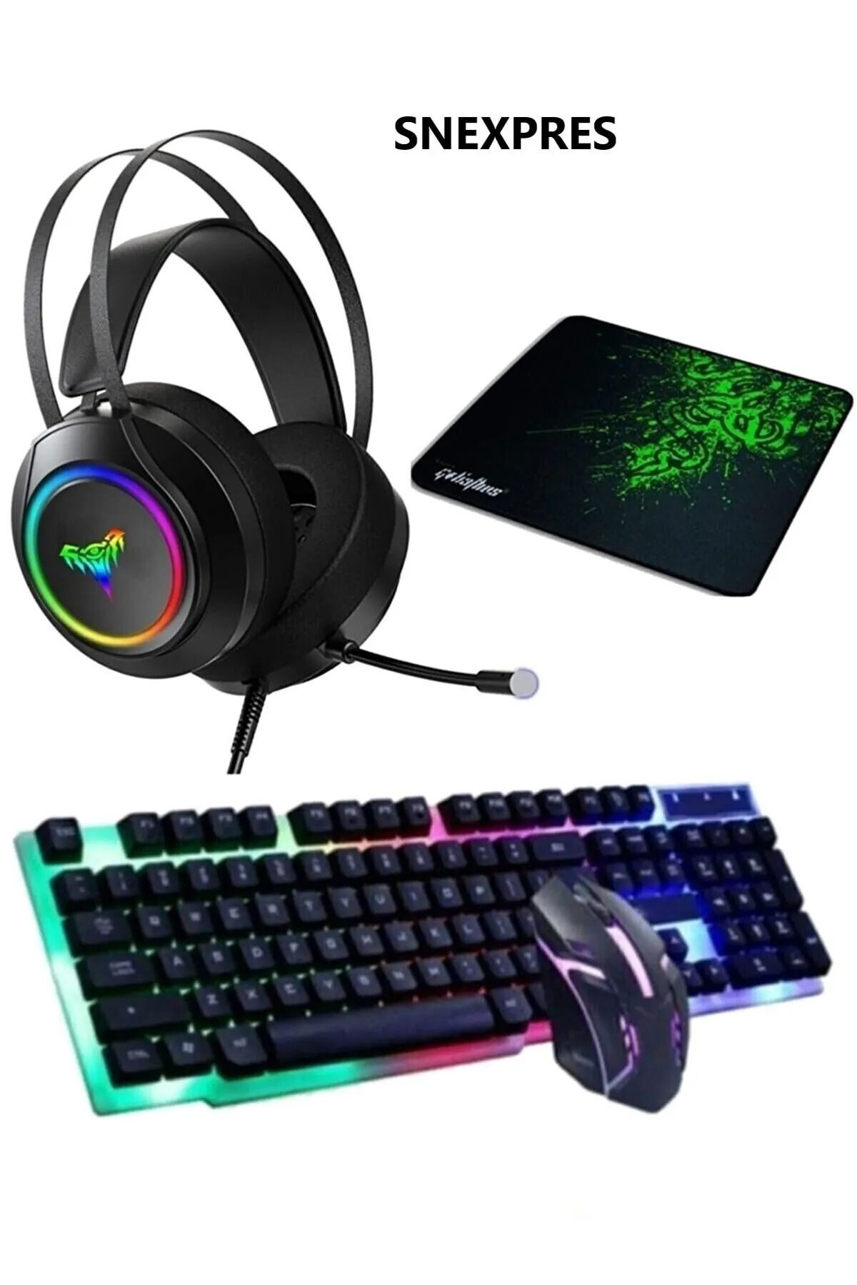 SNEXPRES 4in1 Rgb Klavye Mause Razer Pad Kulaklık Esport Oyuncu Gaming Combo Set