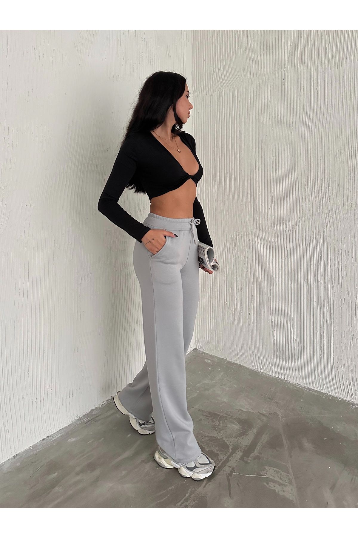 Zula Moda Pantaloni De Sport Înalți În Modal Pantaloni De Sport Cu Picioare Largi Femeie - L