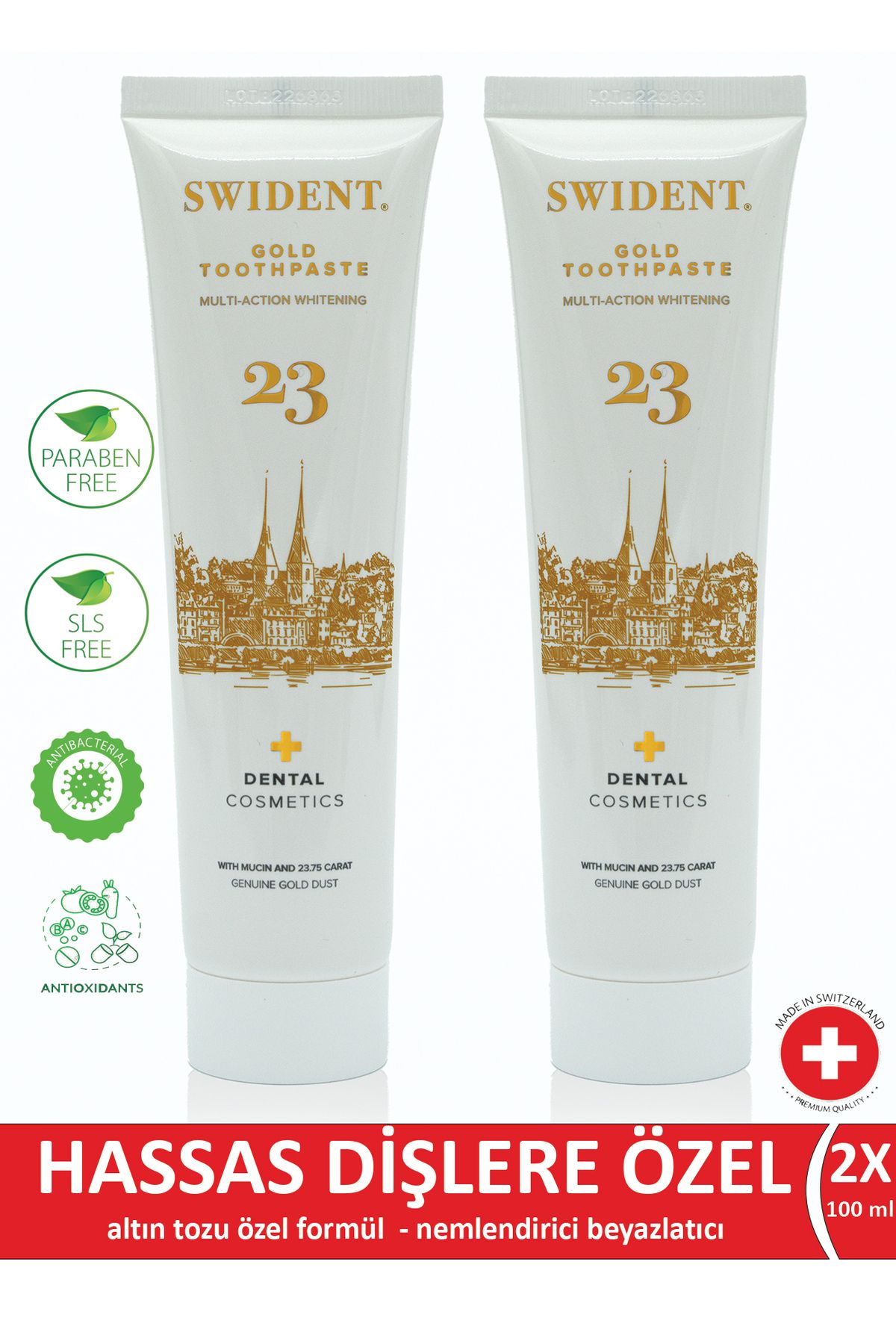 SWIDENT-2Xpcs Gold - 100ml Triple Care Toothpaste 1