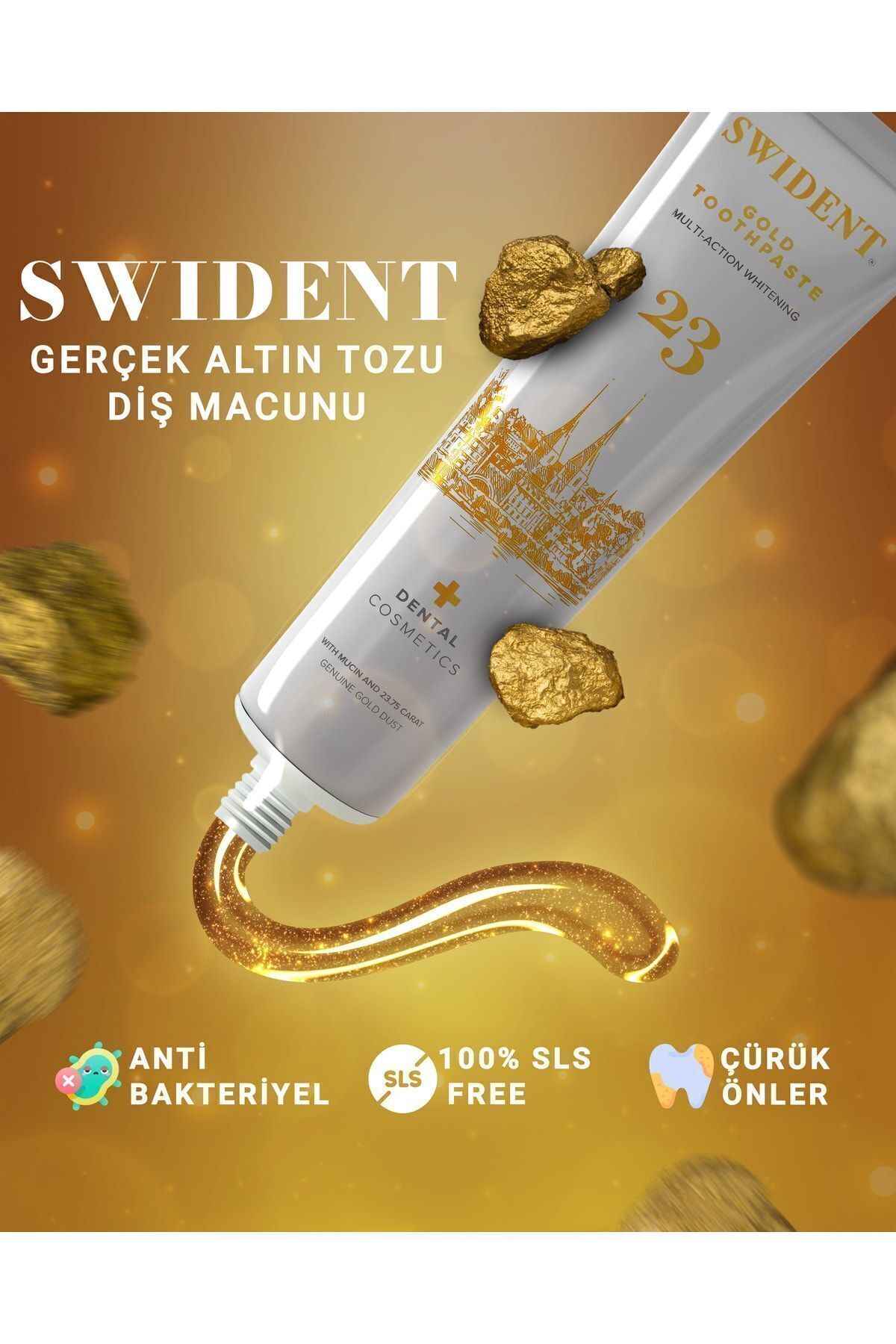 SWIDENT-2Xpcs Gold - 100ml Triple Care Toothpaste 4