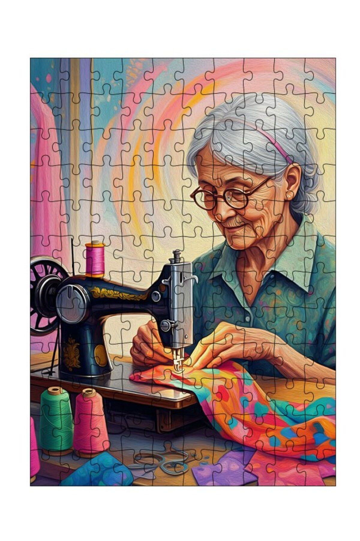 Tablomega Ahşap Mdf Puzzle Yapboz Dikiş Makinesi Kadın 120 Parça 25*35 cm