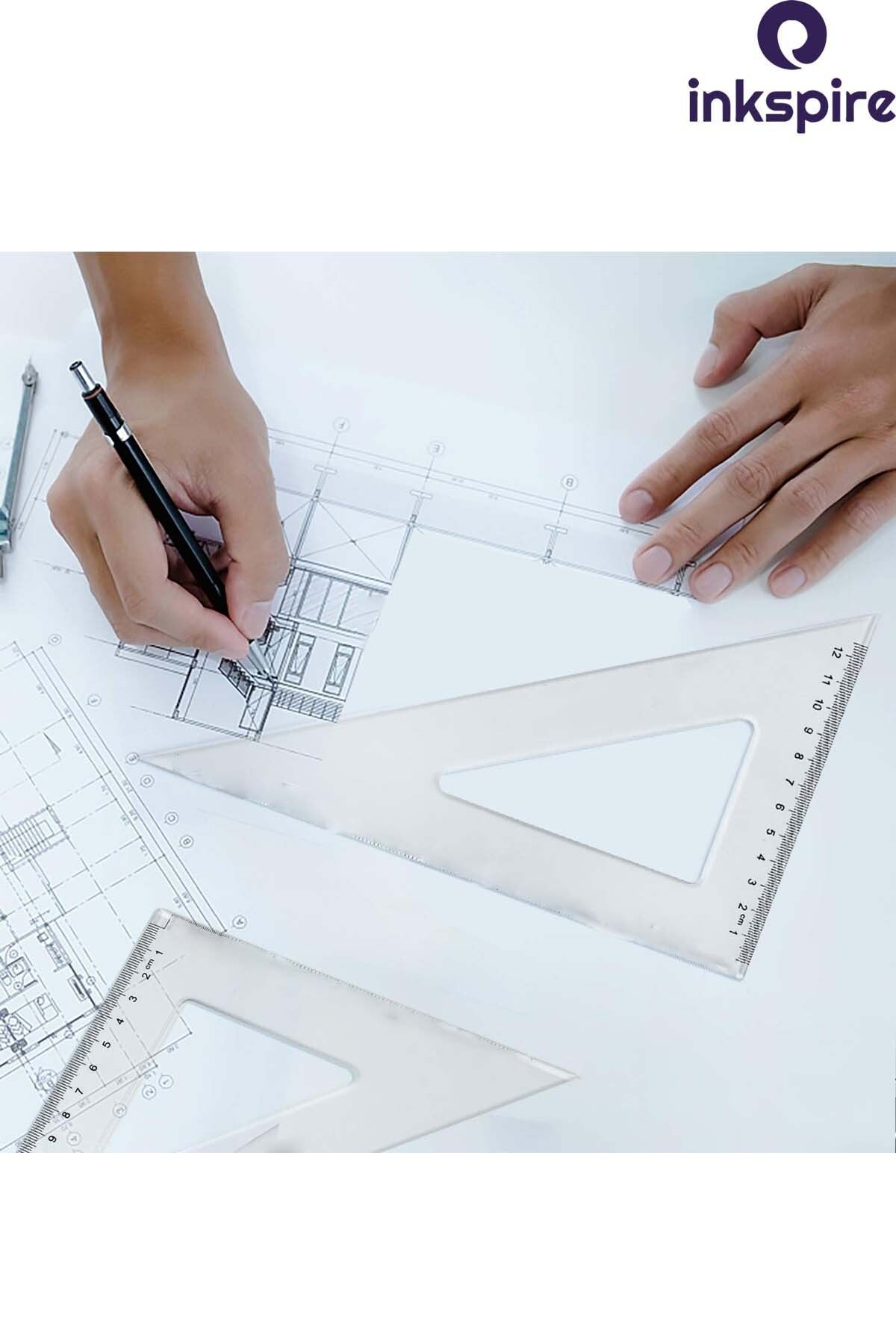 inkspire-Economical 2-Piece Miter Set - 32 Cm, 45-60 Degree, Student Technical Drawing Miter Set 45-45-90 30-60-90 7