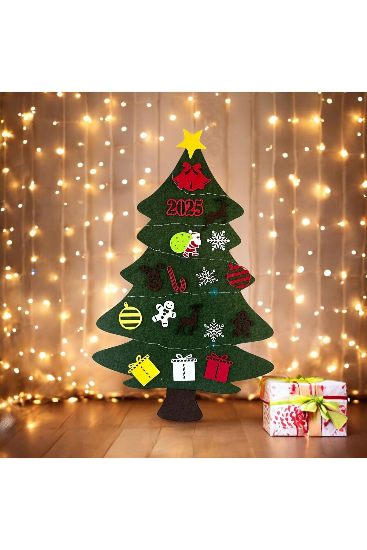 mika house Yılbaşı Ağacı Keçe Ağaç Yeni Yıl Ağacı Noel Ağacı Christmas Tree Led Işıklı Yeniyıl Etkinlik Set