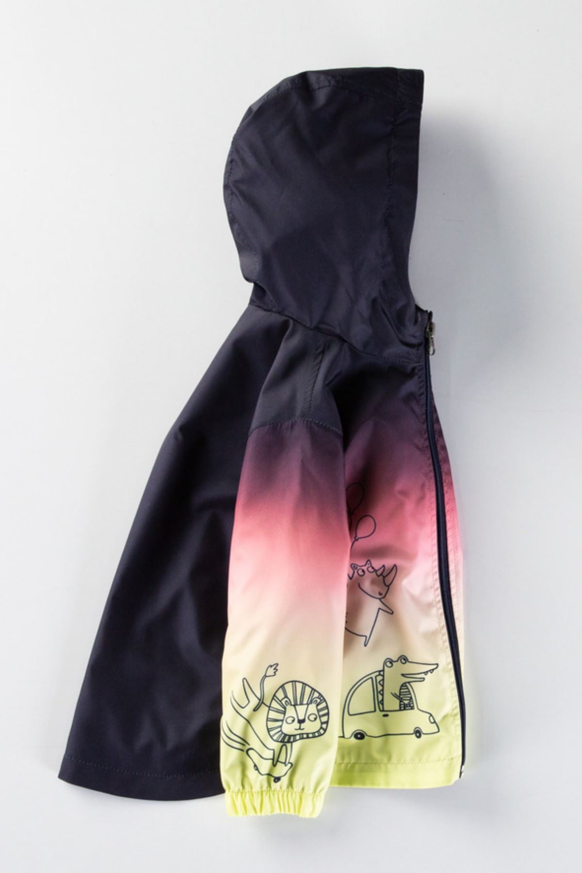 MDM Dinazor Figürlü Kapşonlu Fermuarlı Pamuklu Astarlı Cepli Kız Erkek Bebek Yağmurluk Mont Tulum Çocuk fotoğrafı 4 (önizleme)