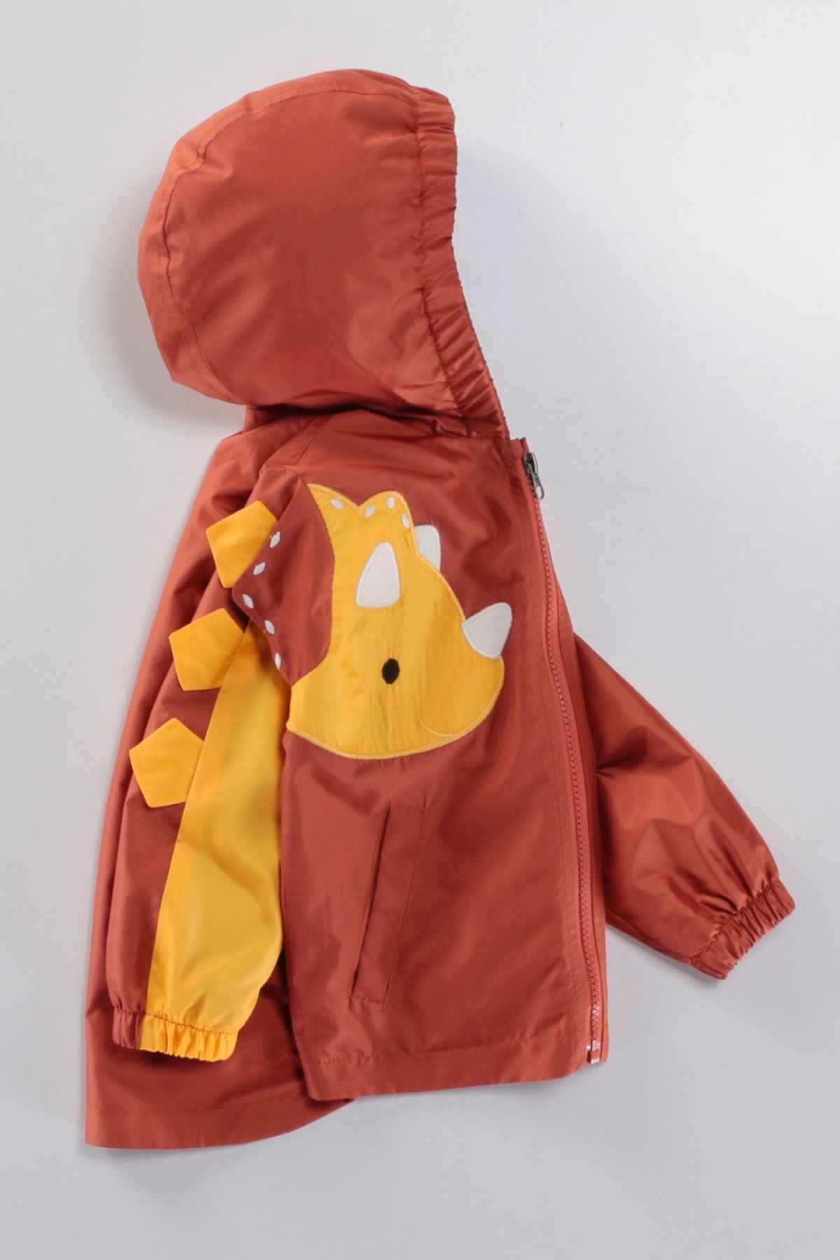 MDM Dinazor Figürlü Fermuarlı Pamuklu Astarlı Kapşonlu Cepli Kız Erkek Bebek Yağmurluk Mont Tulum Çocuk fotoğrafı 2 (önizleme)
